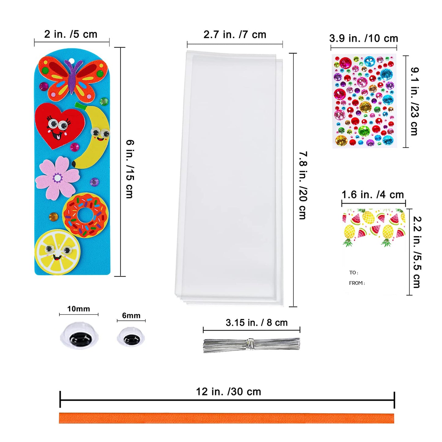 Winlyn 36 Sets Summer Crafts Kits DIY Whimsical Bookmarks Decorations Art Sets Fruits Treats Animals Sun Rainbow Foam Stickers for Kids Classroom Activities Reading Rewards Birthday Camp Party Favors