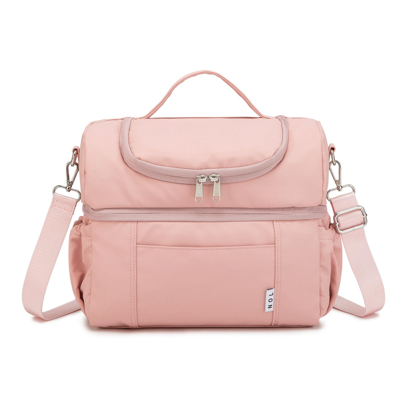 NOL Natural Organic Lifestyle Adult Lunch Box Insulated Lunch Bag Large Dual Compartment Lunch Bag Coolers Lightweight Nylon Waterproof Lunch Box for Work, Picnic, Travel, Outdoors, Pink