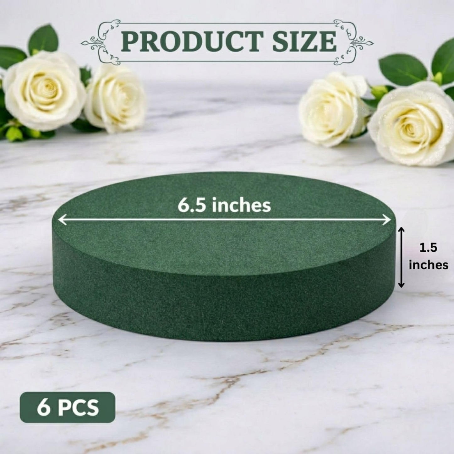 FLOFARE Pack of 6 Floral Foam Round Blocks for Flower Arrangements, Green Florist Flower Foam for Fresh & Artificial Flowers, 6.5" Wedding & Party Décor
