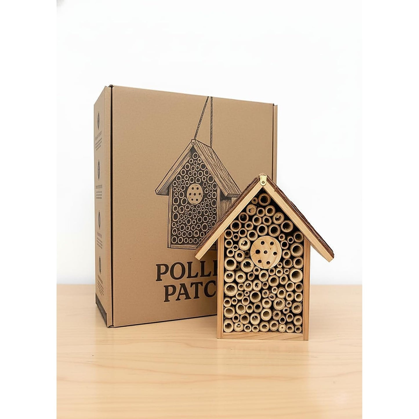 Redwood Mason Bee House - Solitary Bee Hotel & Wooden Pollinator House | Leafcutter Bee Hive with Easy-Hang Jute Rope | Weatherproof Insect Hotel & Outdoor Garden Decor for Pollinators
