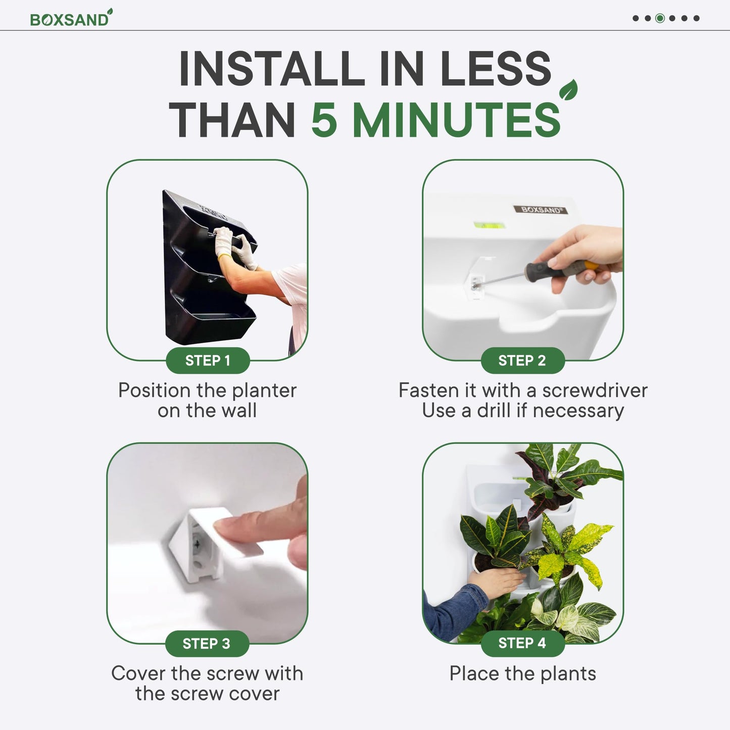 BOXSAND-12 Vertical Wall Planter (24"x26", Black with Square Pots) – Living Wall for 12 Plants, Indoor/Outdoor Vertical Garden System, Easy 2-Screw Install