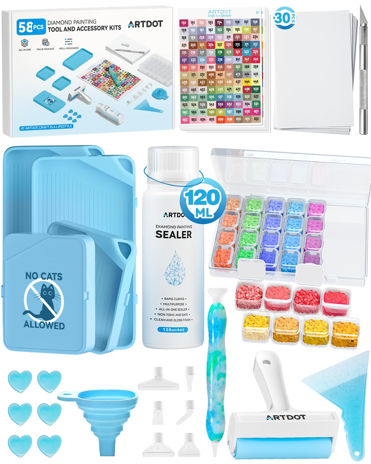 ARTDOT All-Inclusive Diamond Art Accessories Kits for Adults, Diamond Painting Tools with Bead Organizers and Storage Pens Sealer Roller Diamond Art Supplies for Beginners