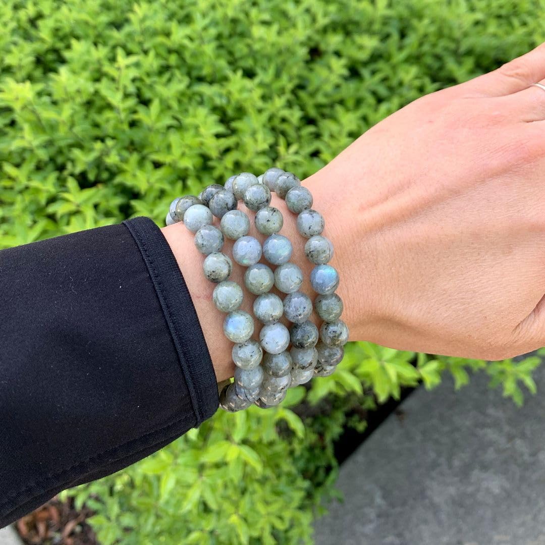 Adabele Real Natural Light Grey Labradorite Gemstone Beaded Bracelet 7 inch Stretch Chakra Healing Crystal Stone Jewelry Women Birthday Gift (Unisex) GB8-34