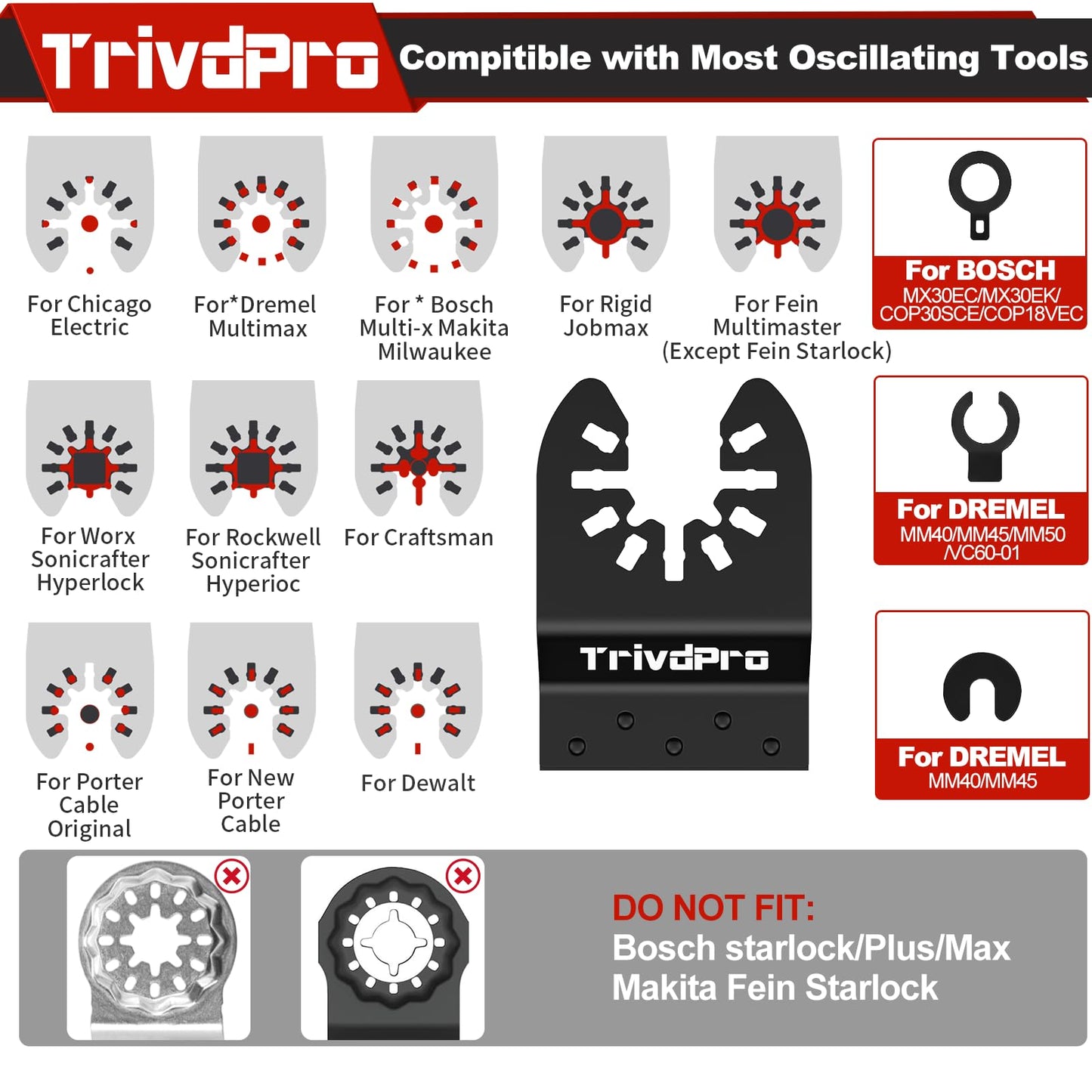 Multitool Blades Multi-Tool Blades Kits - TrivdPro 48pcs Oscillating Tool Blade Oscillating Saw Blades for Metal Wood Plastic Fits Dewalt Milwaukee Ryobi Fein Bosch