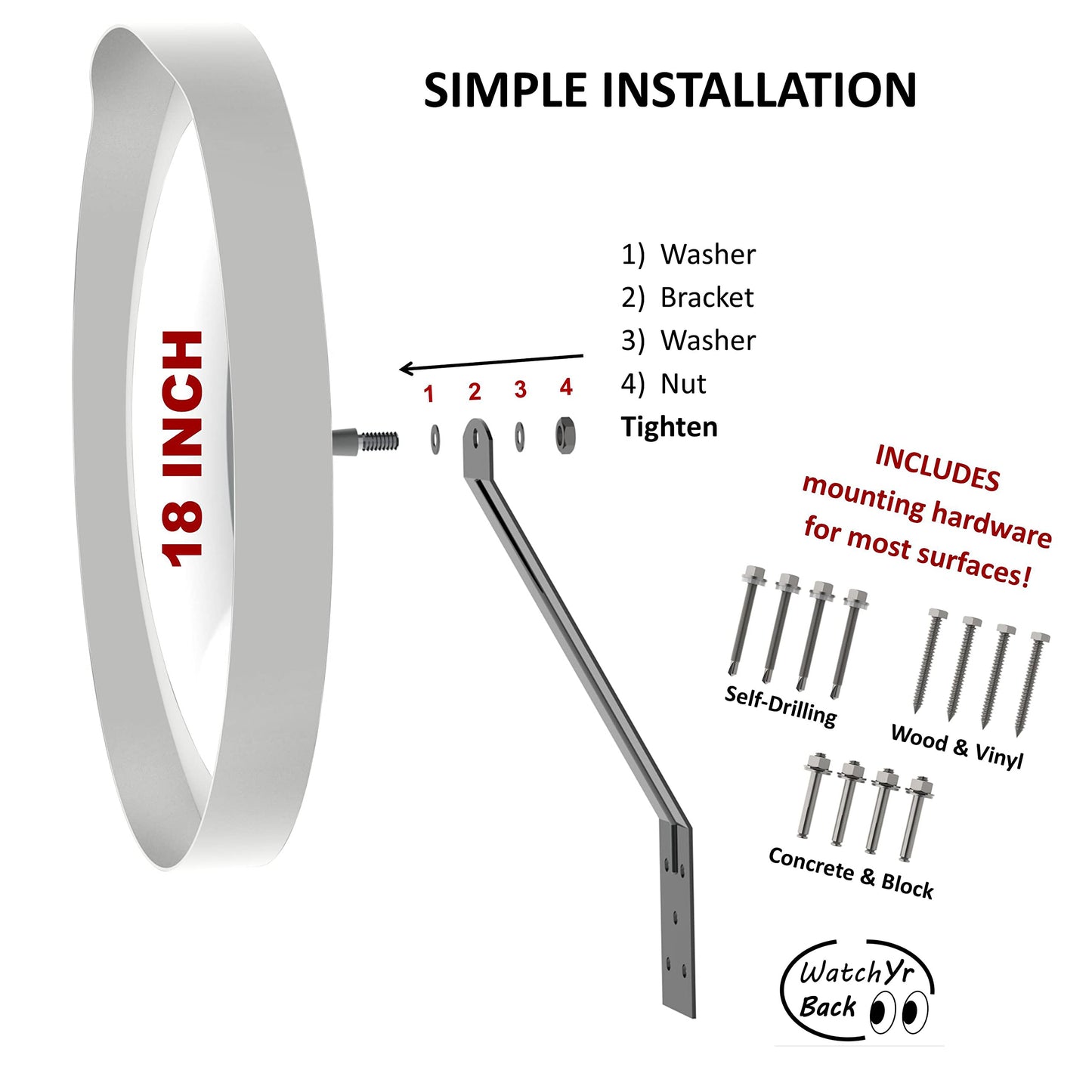 WatchYrBack GREY 18 inch Convex Mirror, Outdoor or Indoor, Wide Angle View, Curved Traffic Safety and Security Mirror 460 mm
