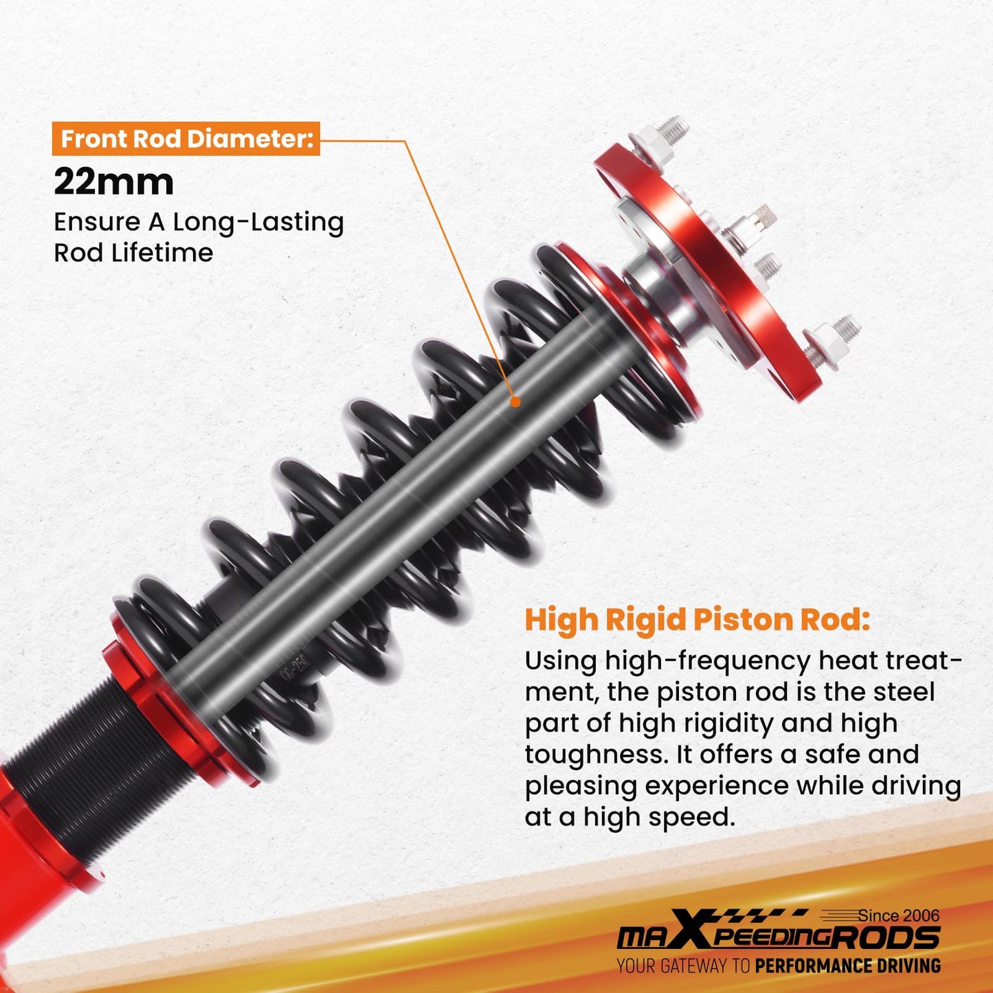 maXpeedingrods Coilovers for Ford Mustang 1994-2004, 24 Levels Damper Adjustable Coilovers Suspension Kit Struts, Height Adjustable Lowering Kit, Red