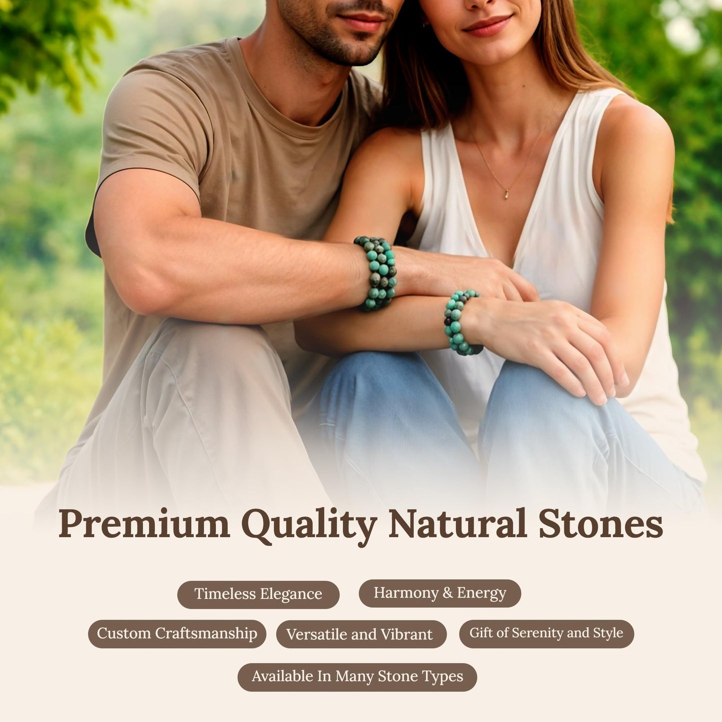 Elm City Direct 8mm Natural Stone Beaded Bracelet – Unisex Crystal Stretch Bracelets for Men & Women, Chakra & Healing Jewelry, Gift-Ready Beaded Bracelets (African Turquoise, 8mm)