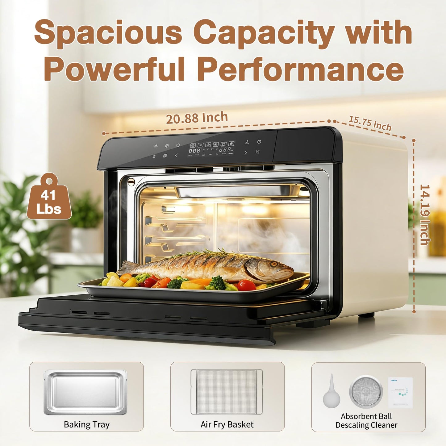 ROBAM Toaster Air Fryer Combi Oven, Countertop Steam Oven 20-in-1 with Convection Steam Roast & Bake, Multi-Stage Cooking, Self-Clean, 7 Modes, 30 Built-In Recipes, for Kitchen Pizza Baking (White)