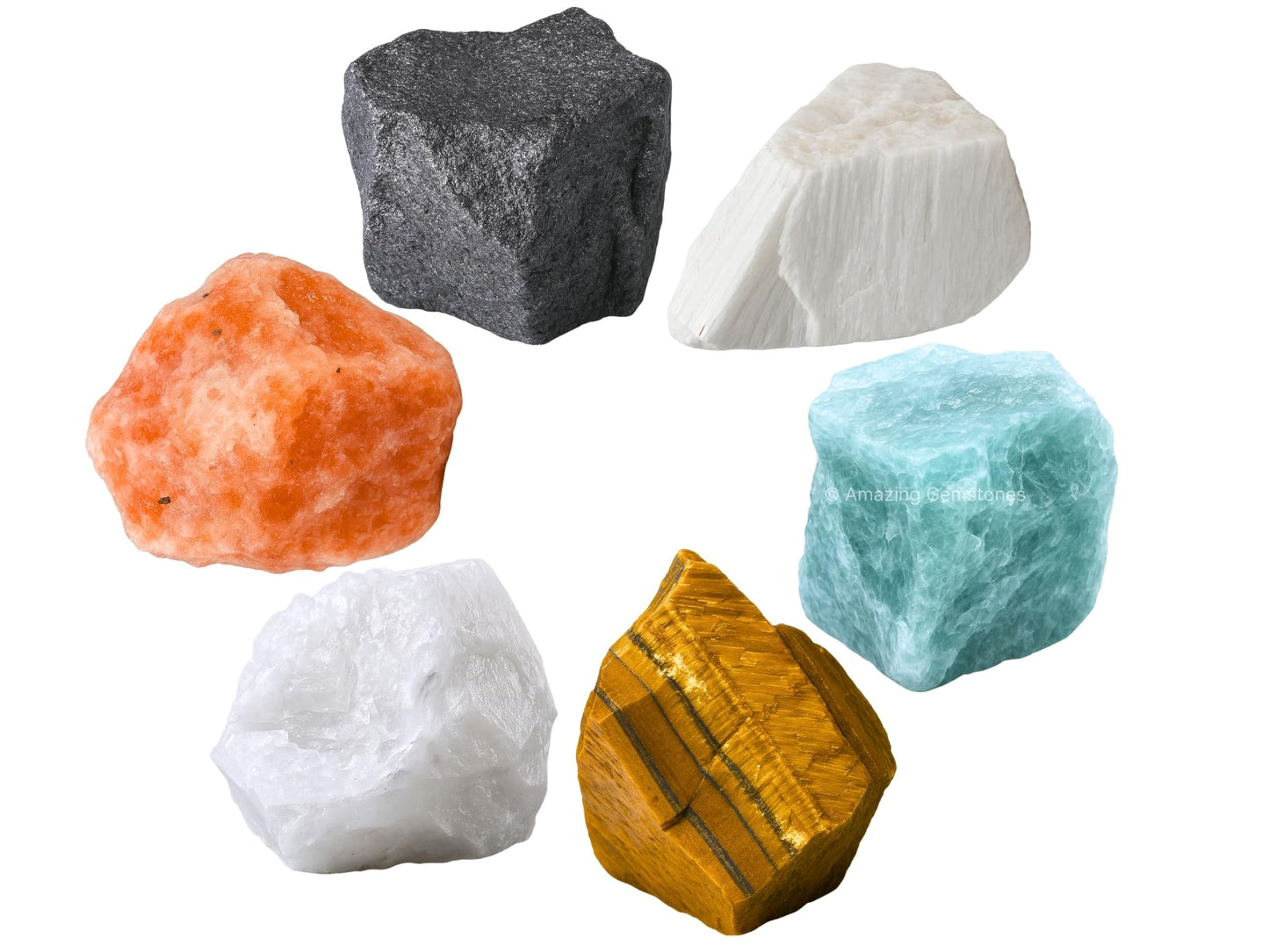 Amazing Gemstone Crystals for Children, Set of 6 Tiger Eye, Aquamarine, Snow Quartz, Hematite, Scolecite and Sunstone Healing Crystals and Stones