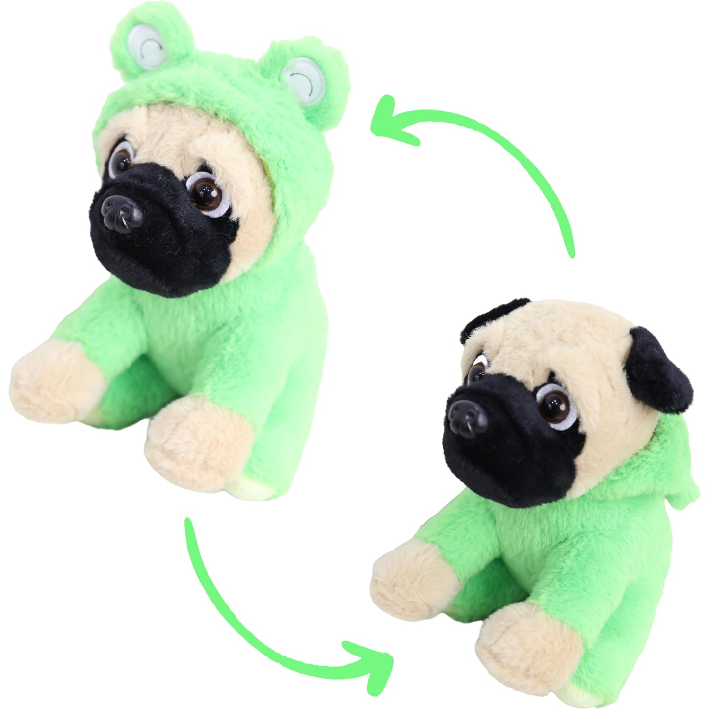 CASAGOOD Pug Frog Stuffed Animal Dog Wearing Frog Costume Plushies Pug Puppy Dressed as Green Froggy Funny Plush Toys Stuffed Puppy Animals for Kids and Lovers 12 Inch