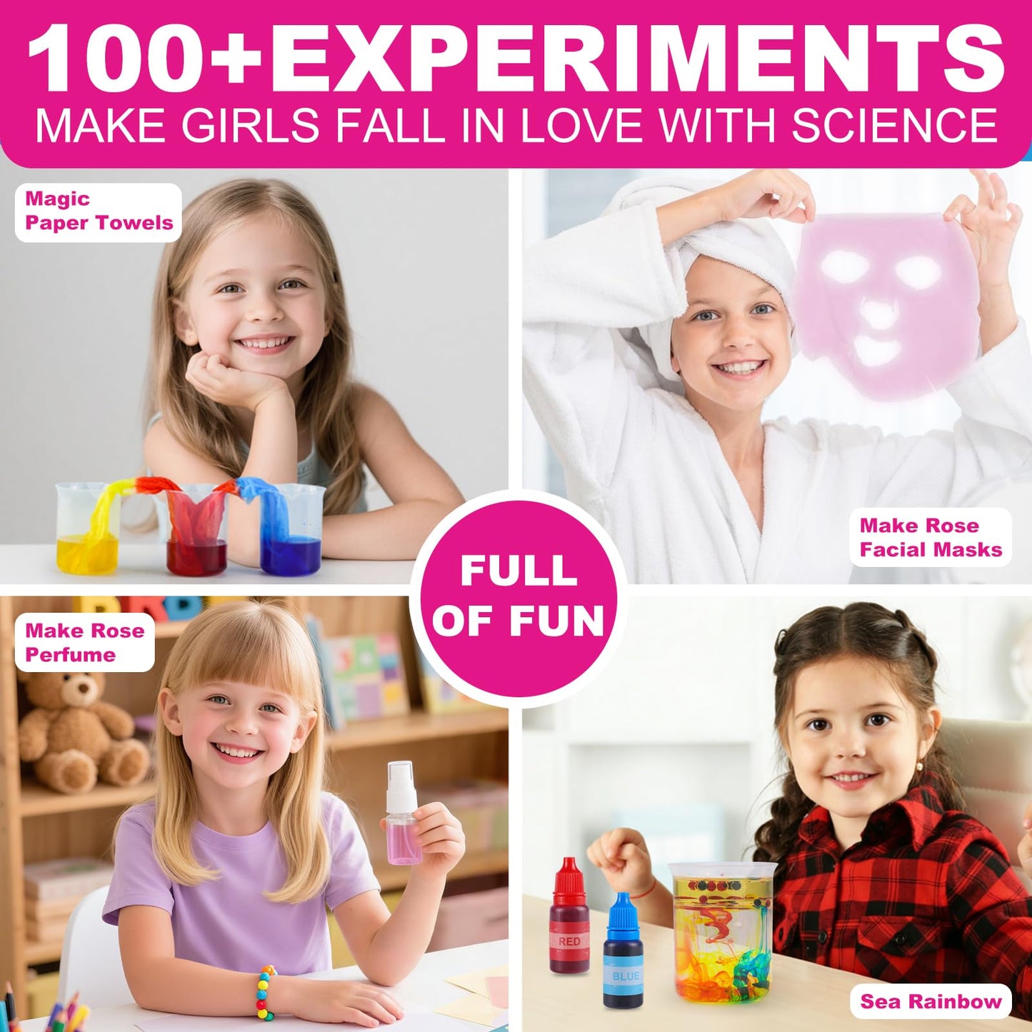 caerdied Girls Science Kit for Kids Ages 4-8 6-8 8-10, 100+ Fun Educational Experiments for Girls & Boys, STEM Projects and Science Experiments, Science Toys, Gifts for Kids