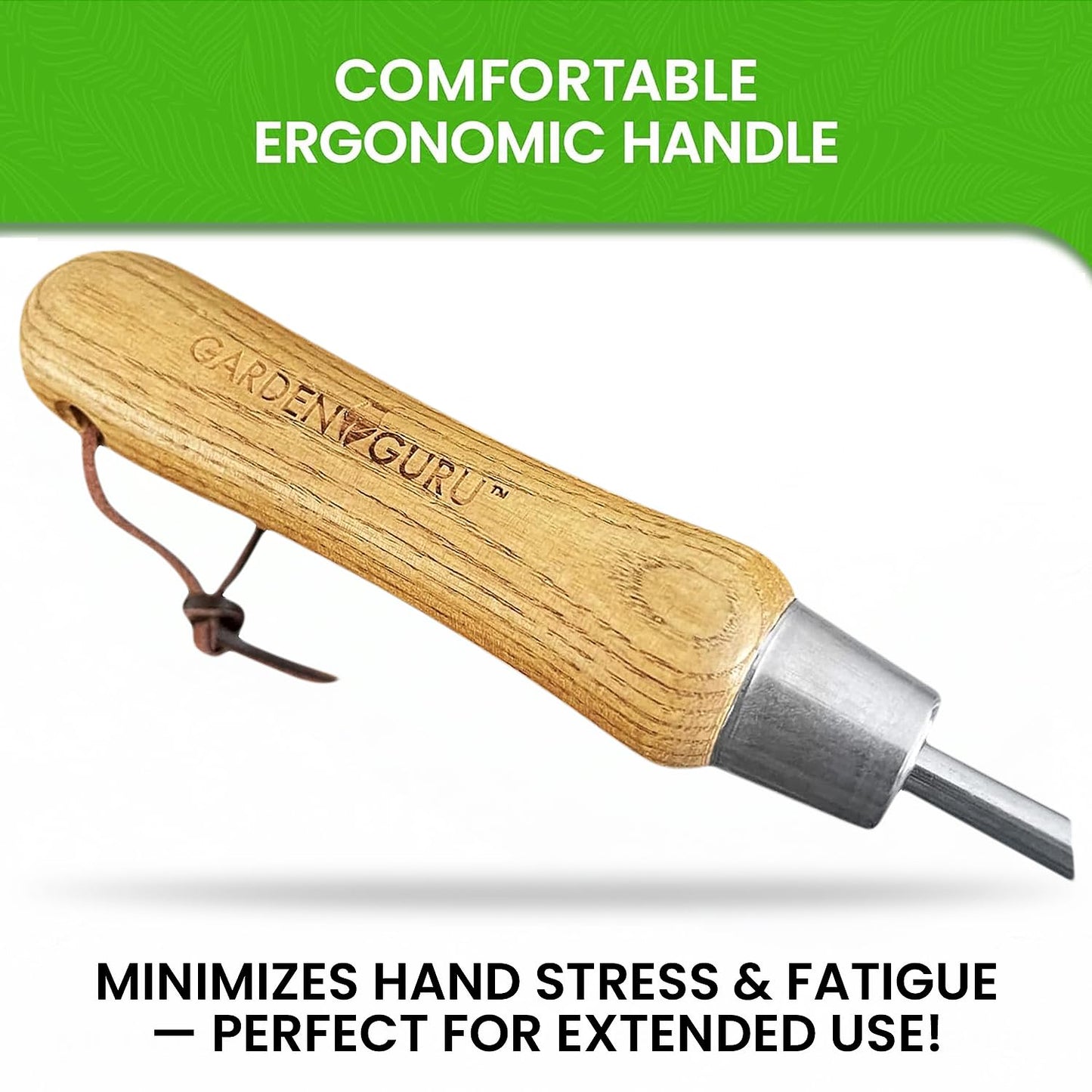 Garden Guru Eco Dandelion Weeder Tool with Ergonomic Wood Handle - 100% Recycled Stainless Steel - Rust Resistant - FSC Certified Wood - Weed Puller for Planting, Weeding, Flower & Vegetable Care