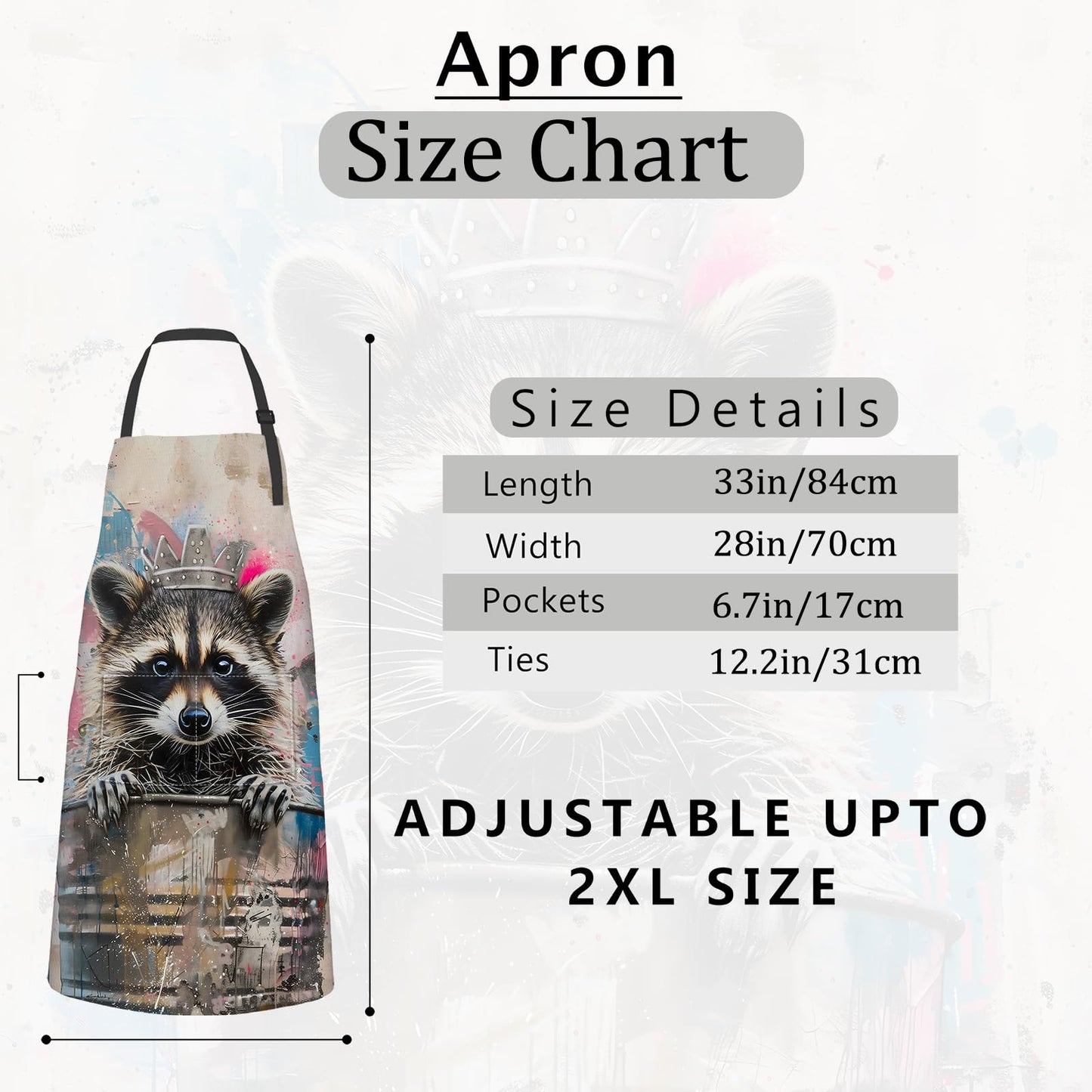 cromcu Graffiti Raccoon Apron Urban Street Art Trash Can Crow Aprons Waterproof Oxford Polyester Adjustable Pockets Design for Cooking, Crafting, Garden Decor, for Adults, 28x33 Inch