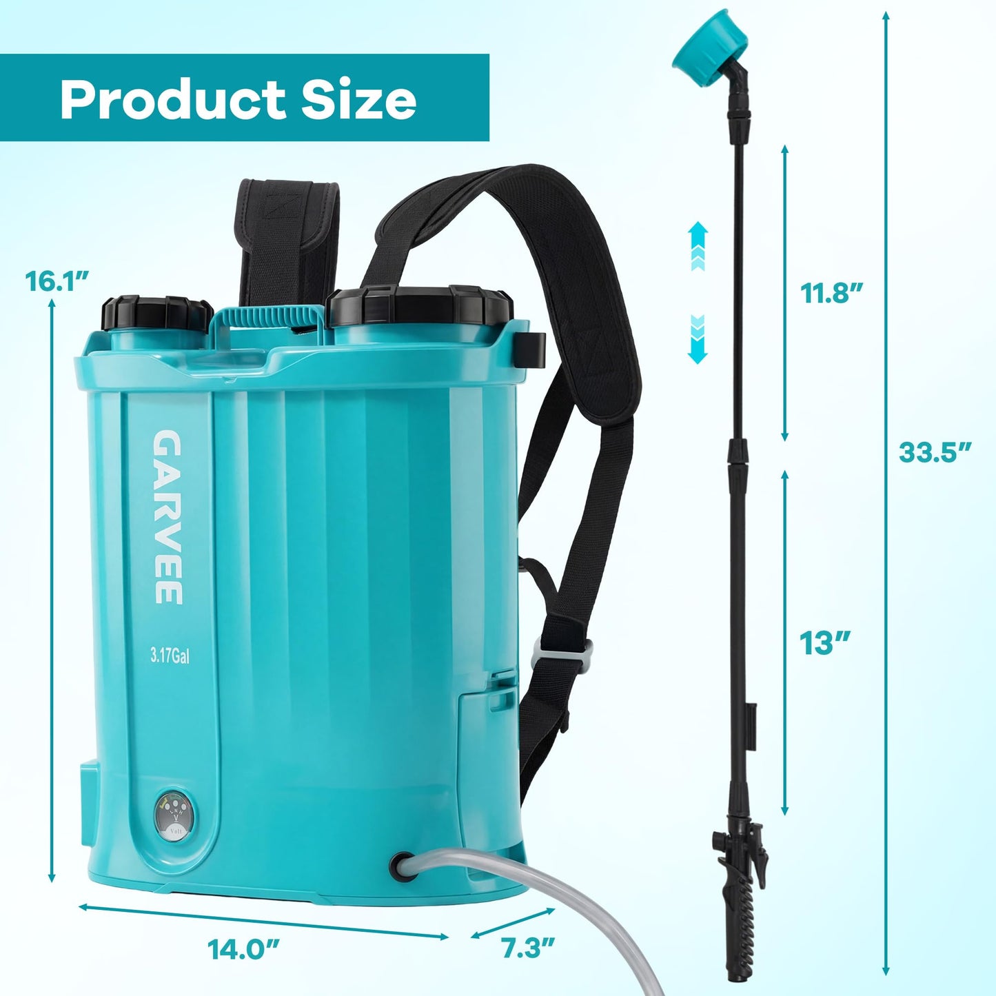 3.17 Gallon Battery Powered Backpack Sprayer, 0-65 PSI Adjustable Pressure, Electric Sprayer with 5 Nozzles and 1 Wands, 18V 2Ah Battery, Wide Mouth Lid for Weeding, Spraying