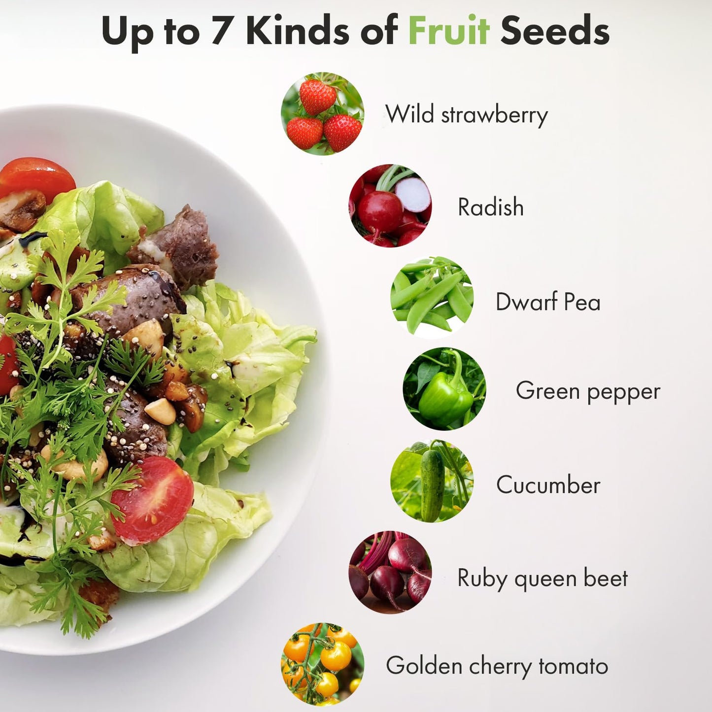 LYKOCLEAN Fruit Seed Kit for AeroGarden, iDOO Hydroponics Growing System Indoor Gardening, 7-Pod, Red Strawberry, Golden Cherry Tomato, Green Pepper, Cucumber, Dwarf Pea, Ruby QueenBeet, 350+ Seeds