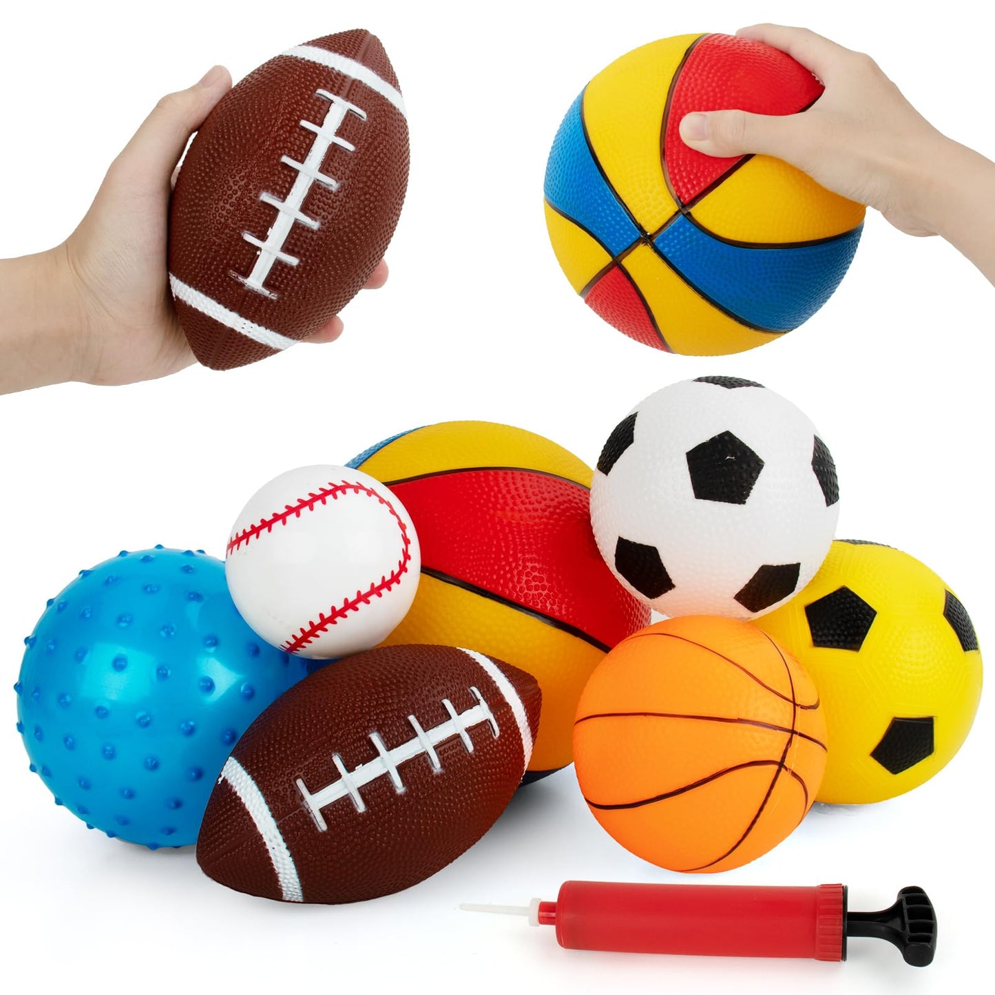Balls for Toddlers 1-3,Toddler Sports Toys,Set of 7 Kids Ball Soft Foam Baby Sports Balls- Soccer Ball Basketball Baseball Rugby Bounce Ball Playground Indoor Outdoor Toys Gifts,with Free Bump/Bag