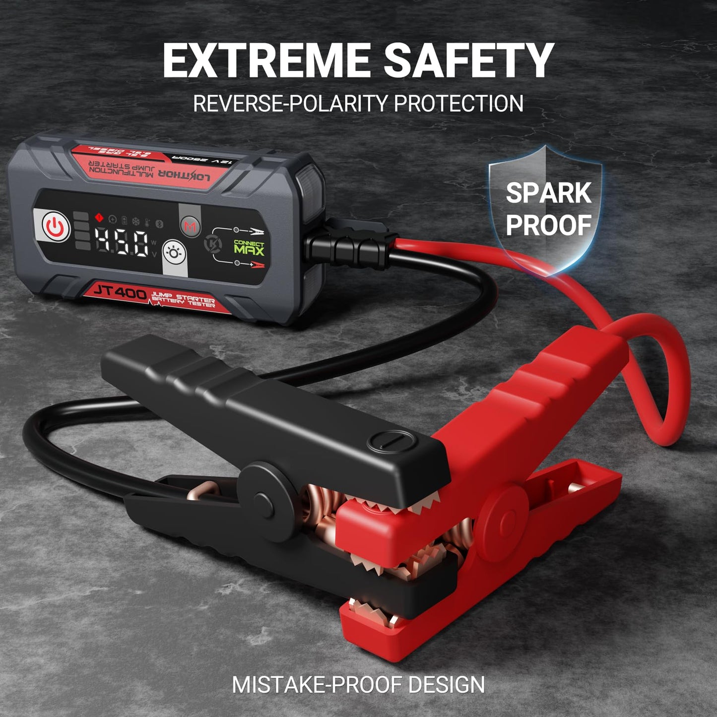 LOKITHOR JT400 2500A Jump Starter with 12V Battery Tester and J1350 PRO LiFePO4 1350 Amp Jump Starter