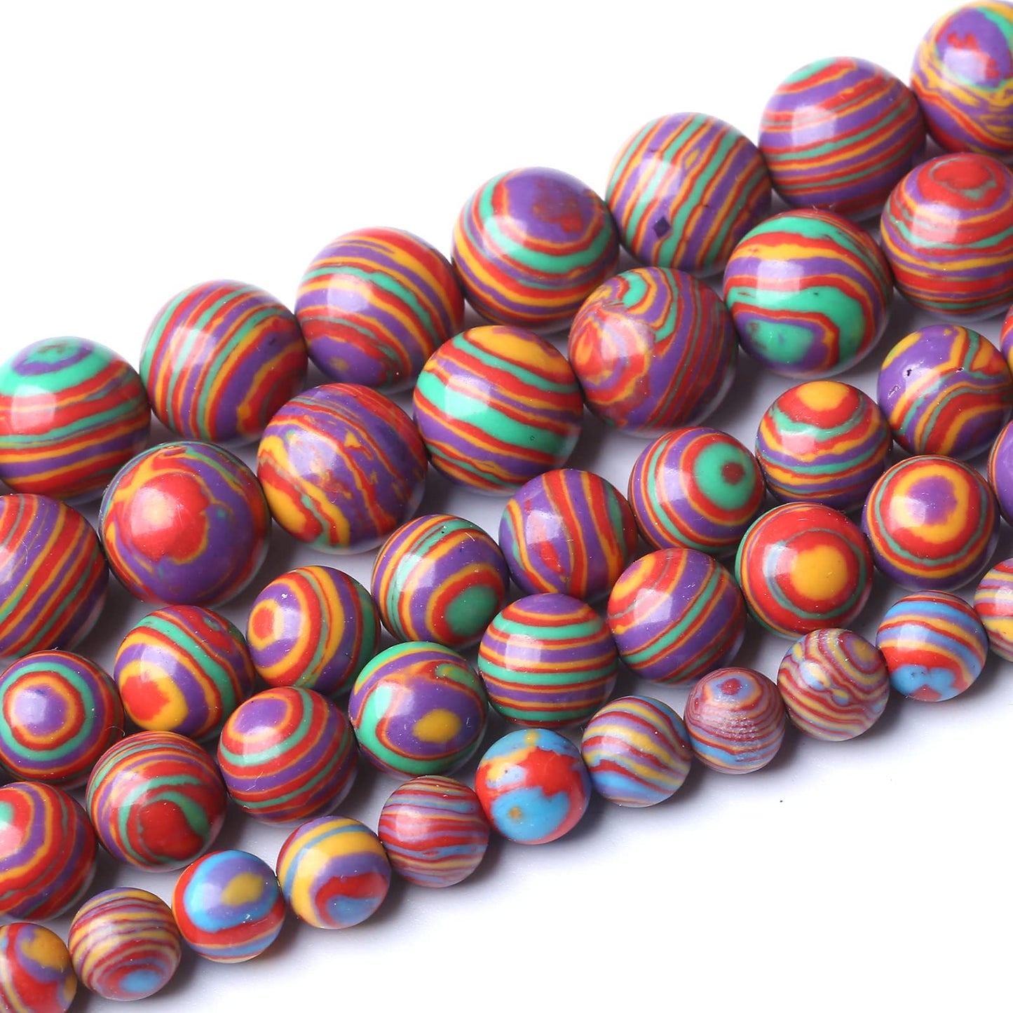36pcs 10mm Natural Stone Beads Rainbow Malachite Round Loose Beads for Jewelry Making DIY Bracelet Crystal Energy Healing Power Stone (10mm, Colorful Malachite)