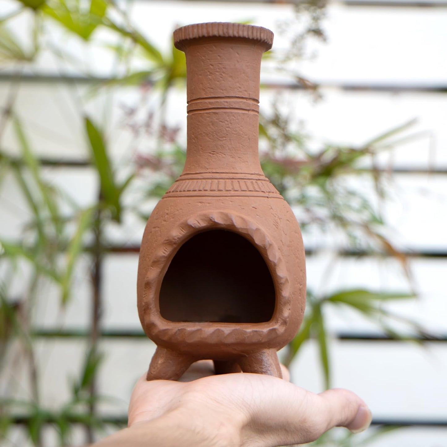 MOUGIGI Handmade Terracotta Palo Santo Holder Burner for Smudging and Meditation - Mexican Style Chiminea Clay Incense Dish for Wiccan Altar and Negative Energy Cleansing