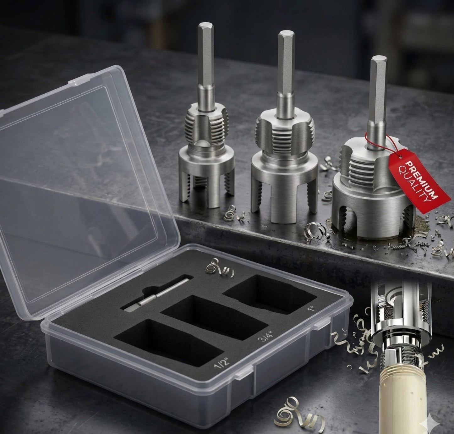 Premium 3 Packs PVC Pipe Threader 1/2 and 3/4 And 1 For Integrated Internal & External Threading Tool Break-resistant Rust-resistant Cutter Machuelos Tubo Set npt Dual-function Kit Opener