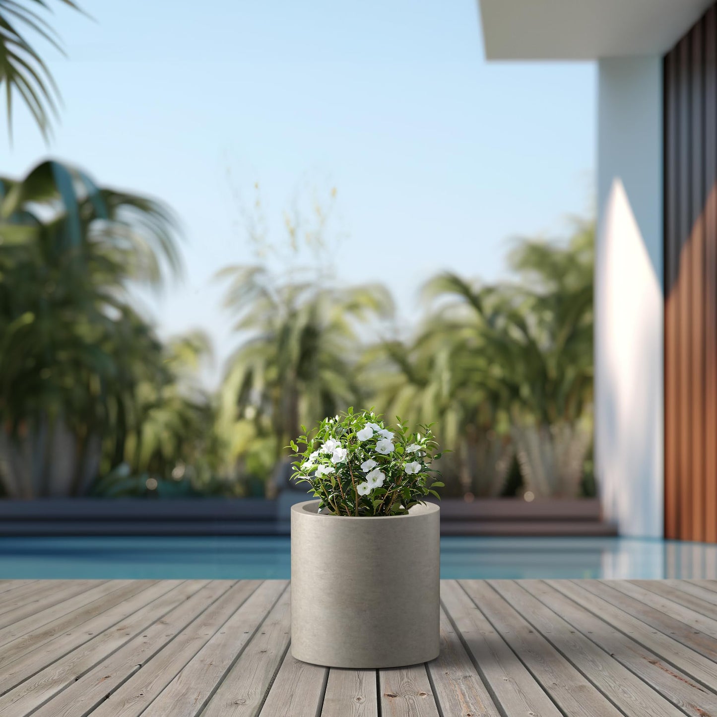 Kante 12.6" Dia Round Concrete Planter, Modern Style Large Cylindrical Plant Pot with Drainage Hole and Rubber Plug for Indoor Outdoor Patio, Weathered Concrete