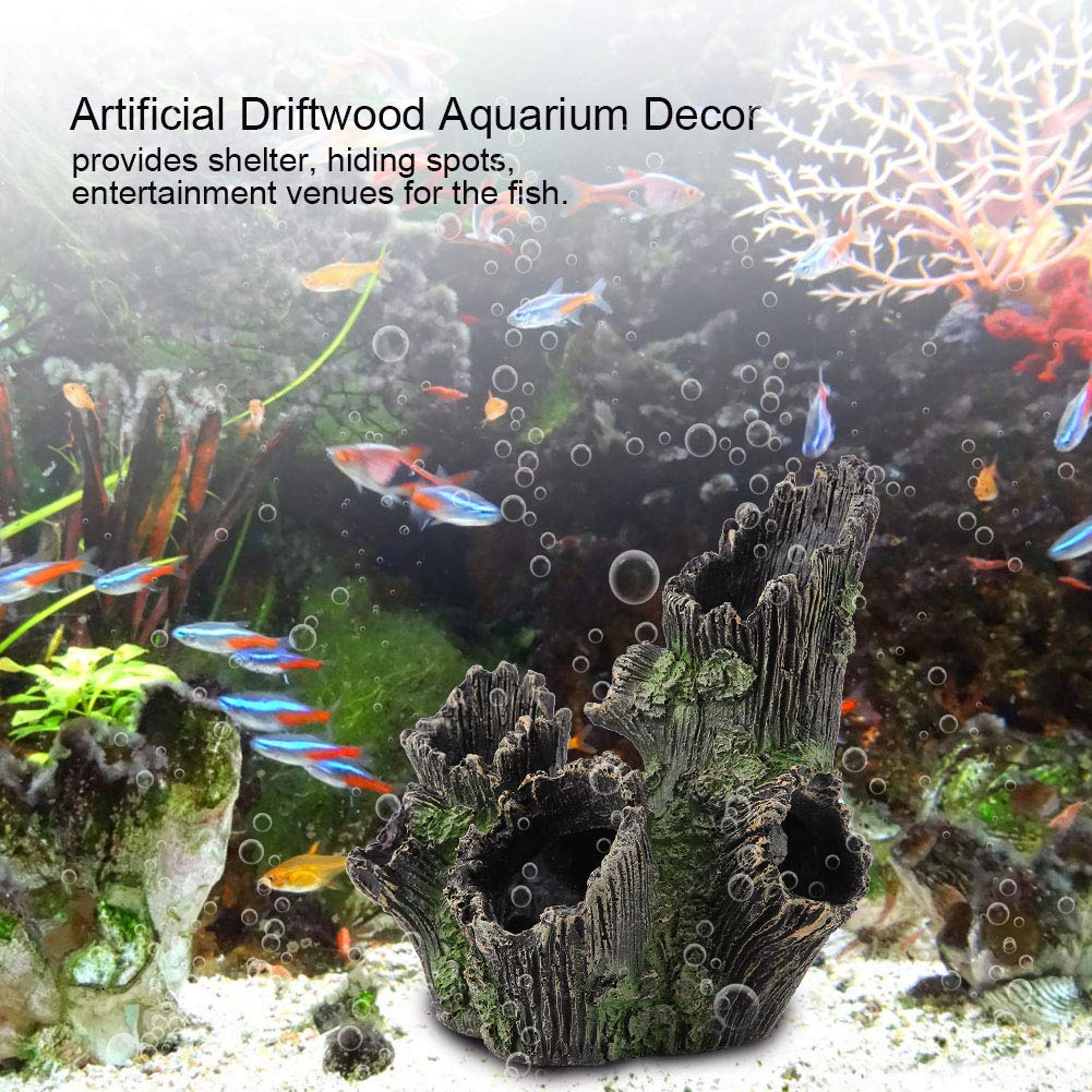 Tyenaza Aquarium Driftwood Decoration, Driftwood Resin Crafts Ornament for Aquarium Decoration Fish Tank Wood with Holes & Aquarium Caves Fish Tank Wood Decor(ST-004A)