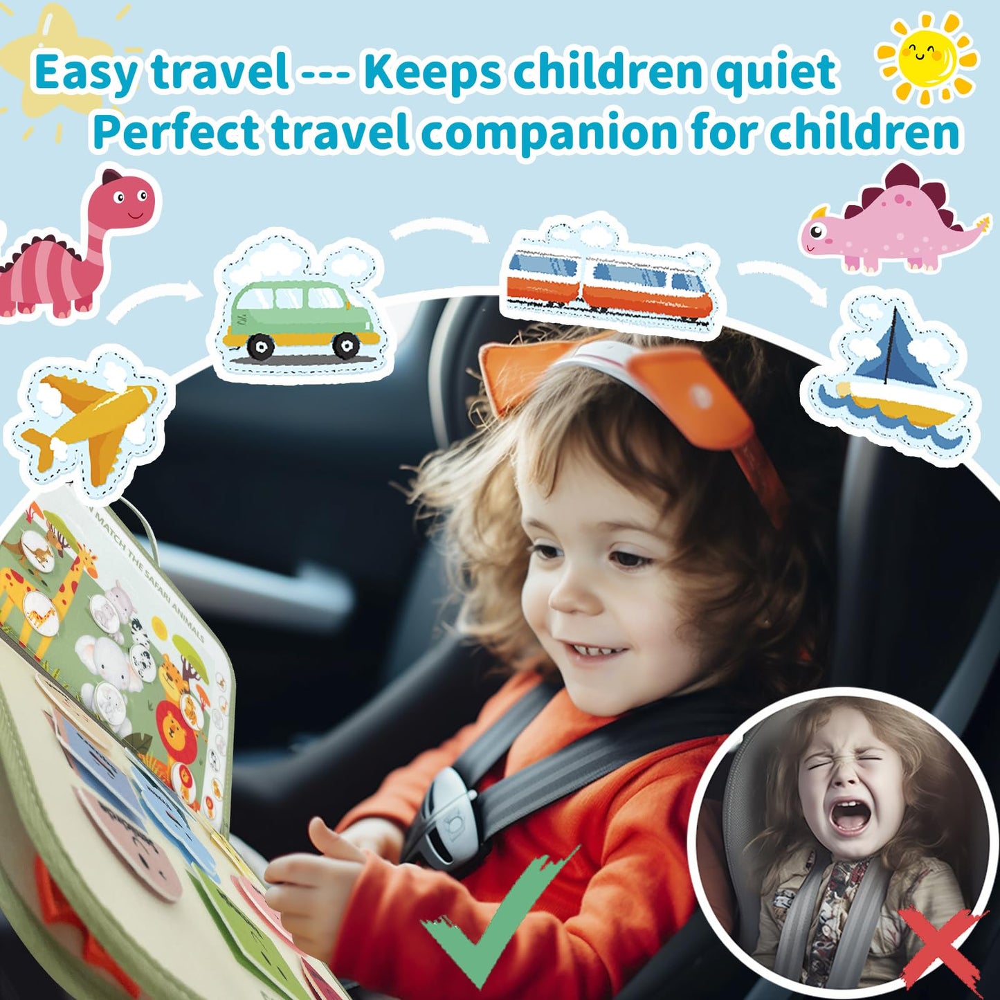 Aurasys Toddler Busy Board - Montessori Busy Book Travel Toys Sensory Board Educational Activity Book for Learning Fine Motor Skills, Gifts for Girls Boys Toddler