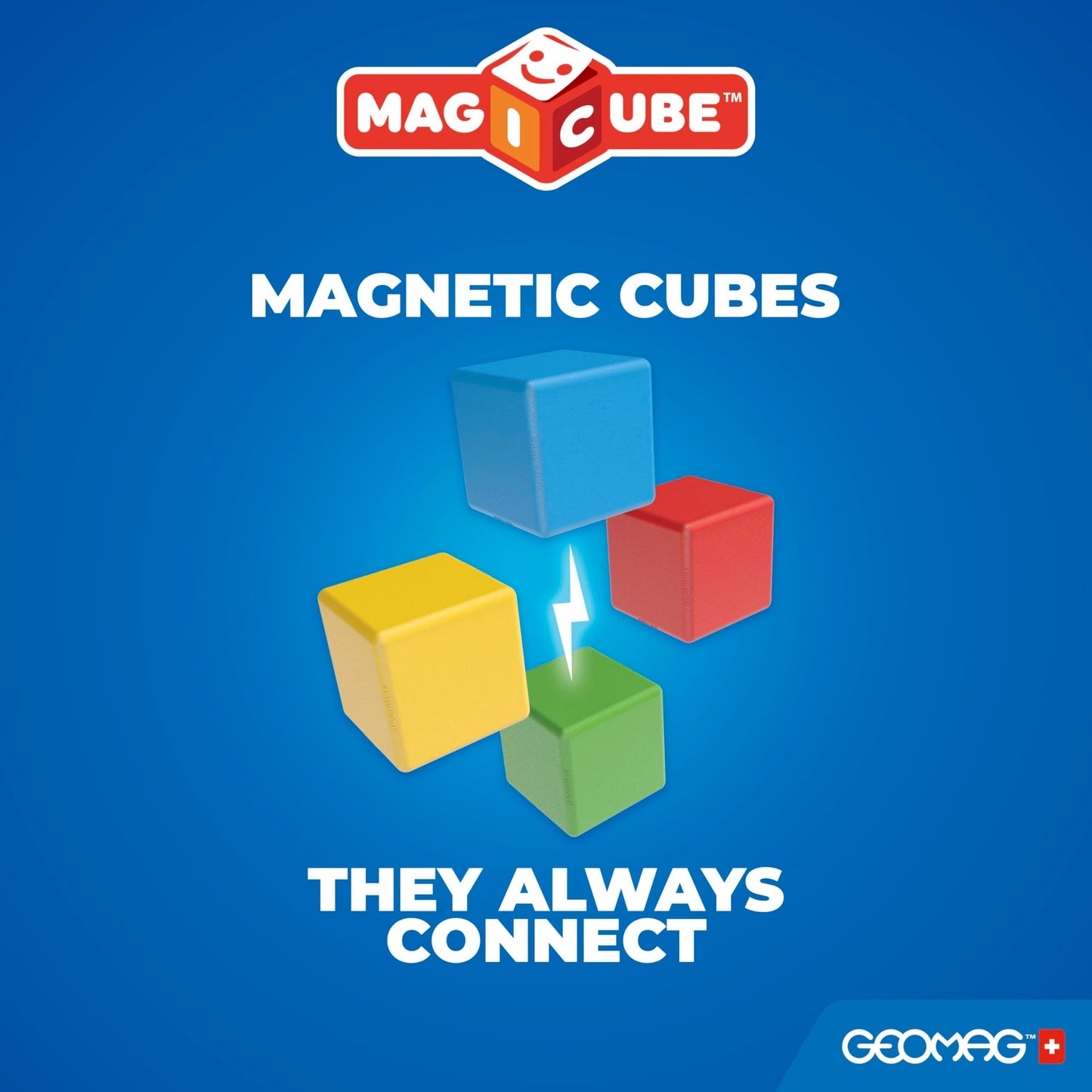 Geomag Magicube Magnetic Blocks, 64 Large Magnetic Cubes STEM Toy, Sensory Toys for Toddlers 1-3, Building Blocks for Kids, Fun Toddler Toys 1-2 yrs