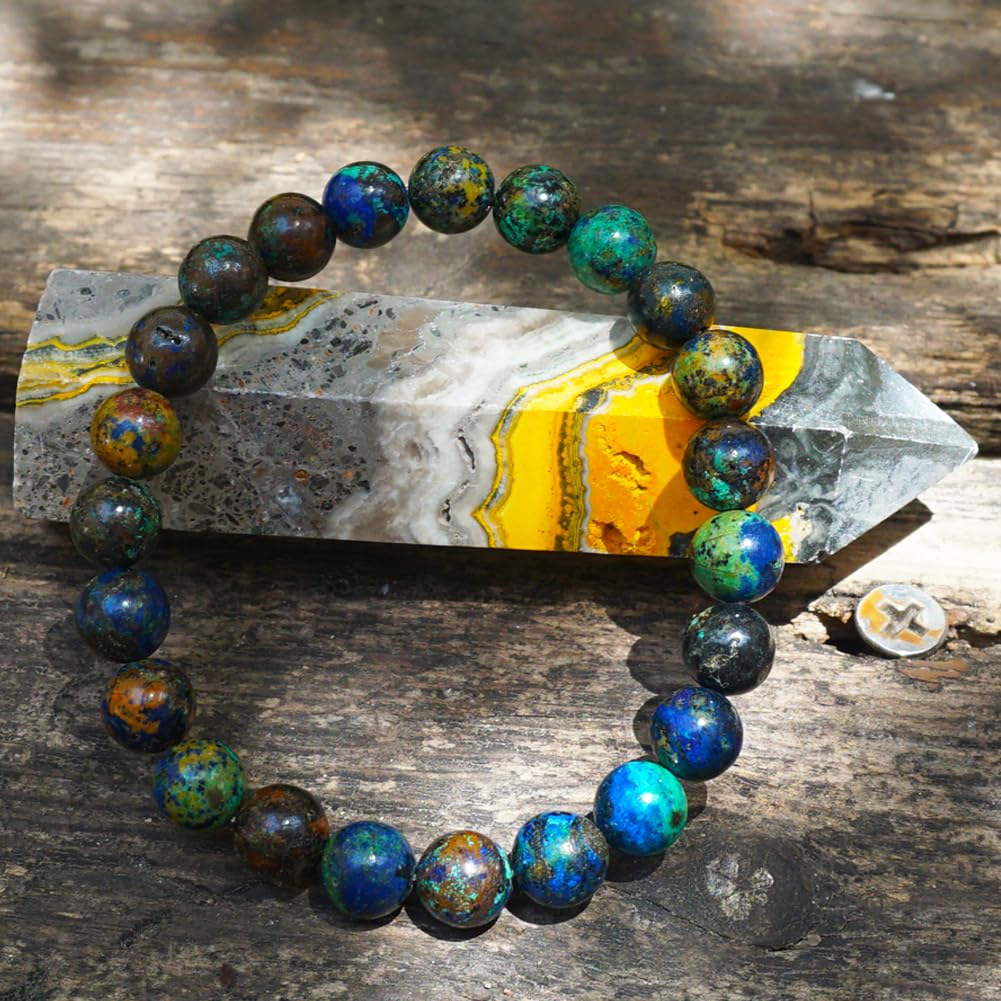TaHLga 8MM Chrysocolla Natural Gemstone Bracelet | Natural Solar Plexus Chakra Gemstones | Bring Luck Wealth Courage | Protection from Evil | Gift