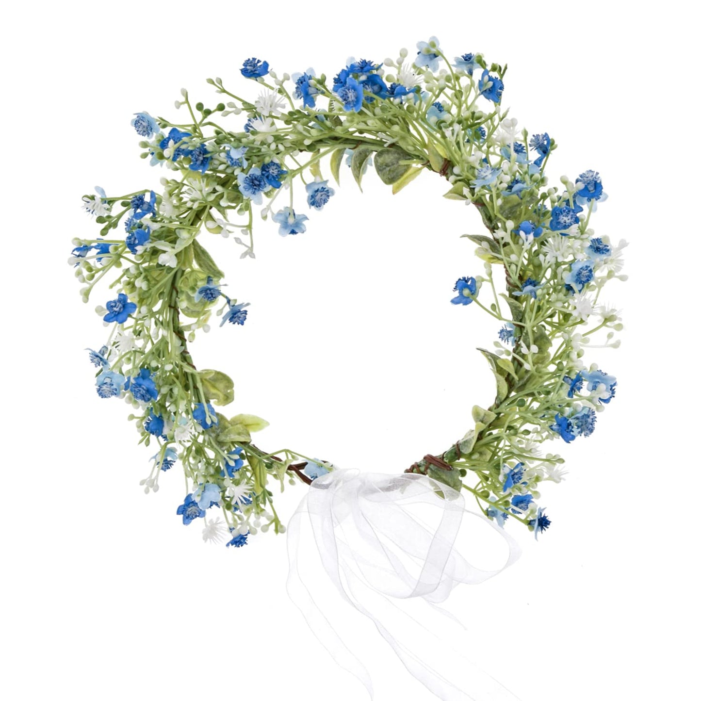 June Bloomy Bridal Flower Crown Women Rose Floral Headband Maternity Photo Prop Baby Shower Leaf Hair Wreath (B-Blue)
