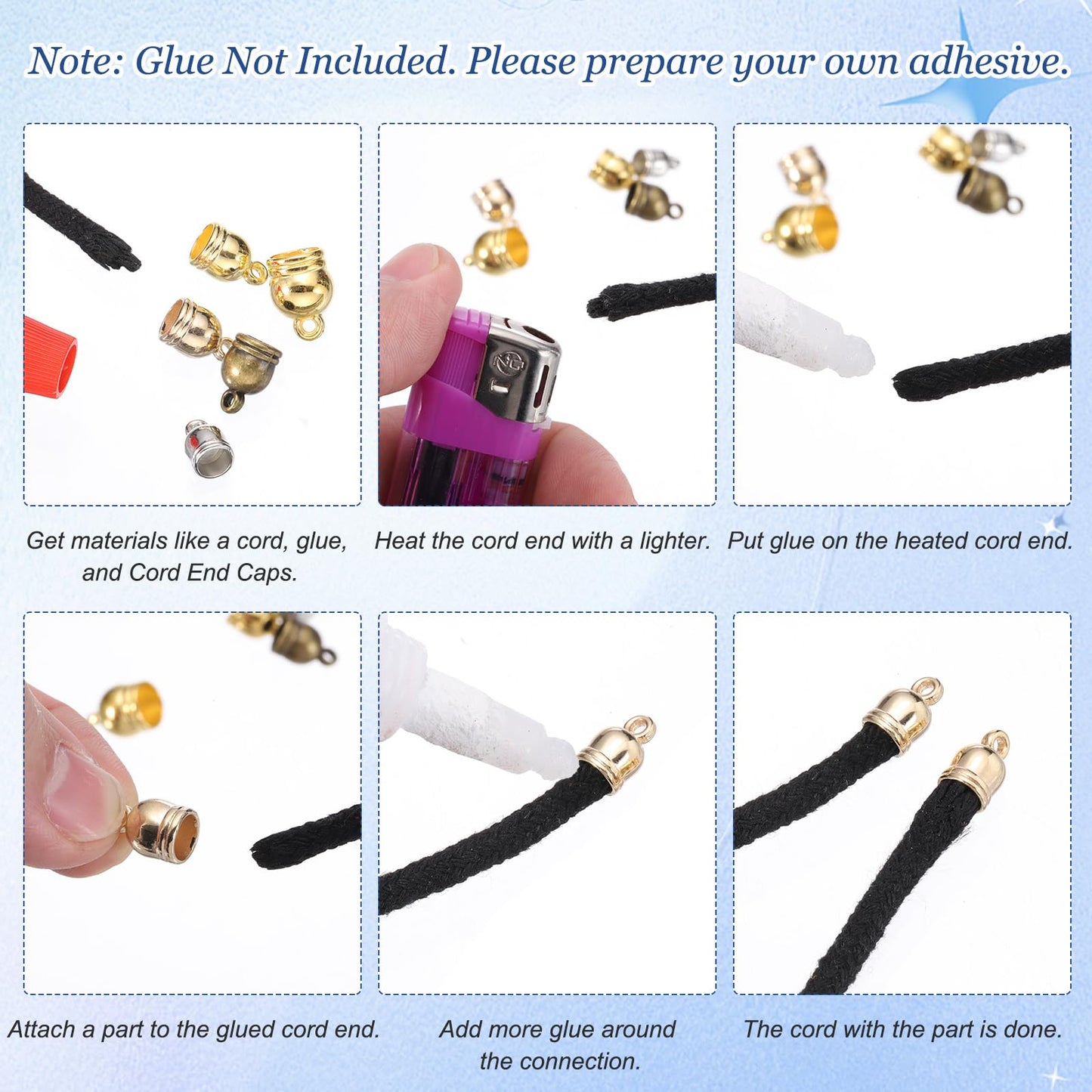MECCANIXITY 250Pcs Tassel Leather Cords Buckle End Tip Cap, Leather & Metal Cord Ends Suede Fiber Crimps Beads Caps for Jewelry Making DIY Pendant, Gold (7x10/8x13/10x15/12x18/15x21mm)