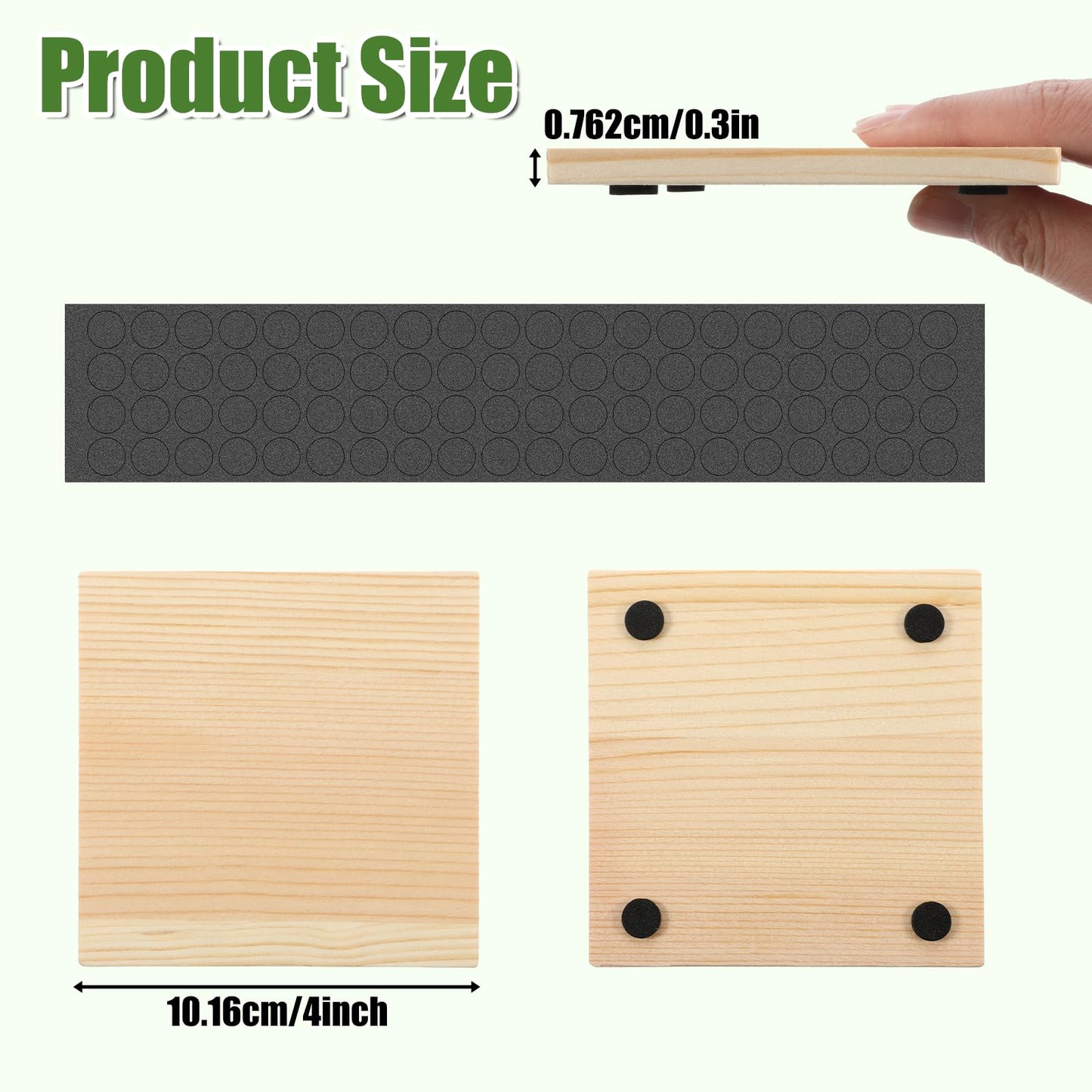 SHENLIU 60 PCS Unfinished Square Wood Coasters, 4 Inch Blank Wooden Craft Coasters with 240 Non-Slip Foam Pad Stickers for DIY Stained Painting Wood Engraving Home Decoration
