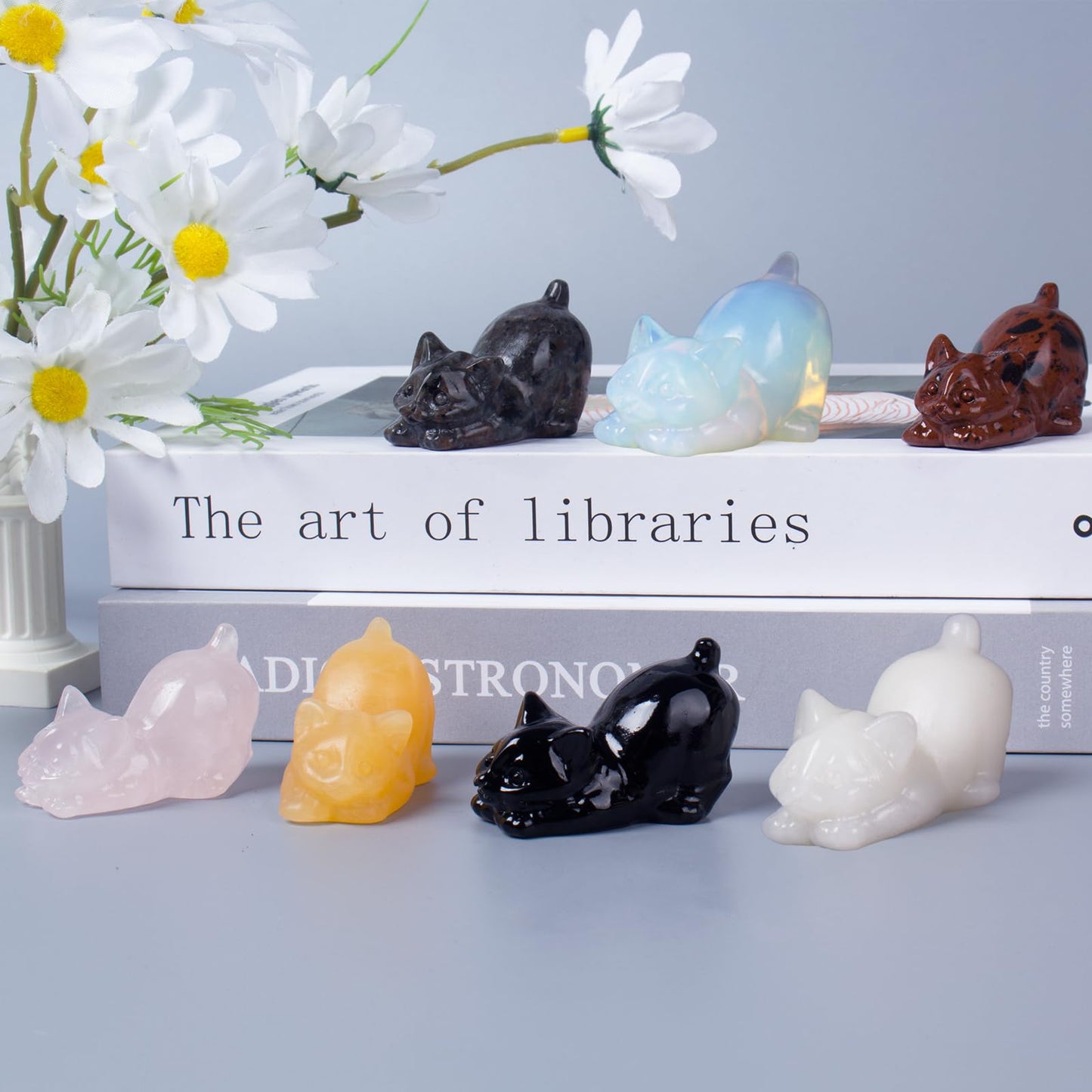 2 Inch Yellow Calcite Cat Crystal Figurines, Cute Kitten Statues for Kitten Lovers and Collectibles, Cat Decor Fingurines for Home Desk Office, Carved Healing Crystal Reiki Animal Gifts for Women