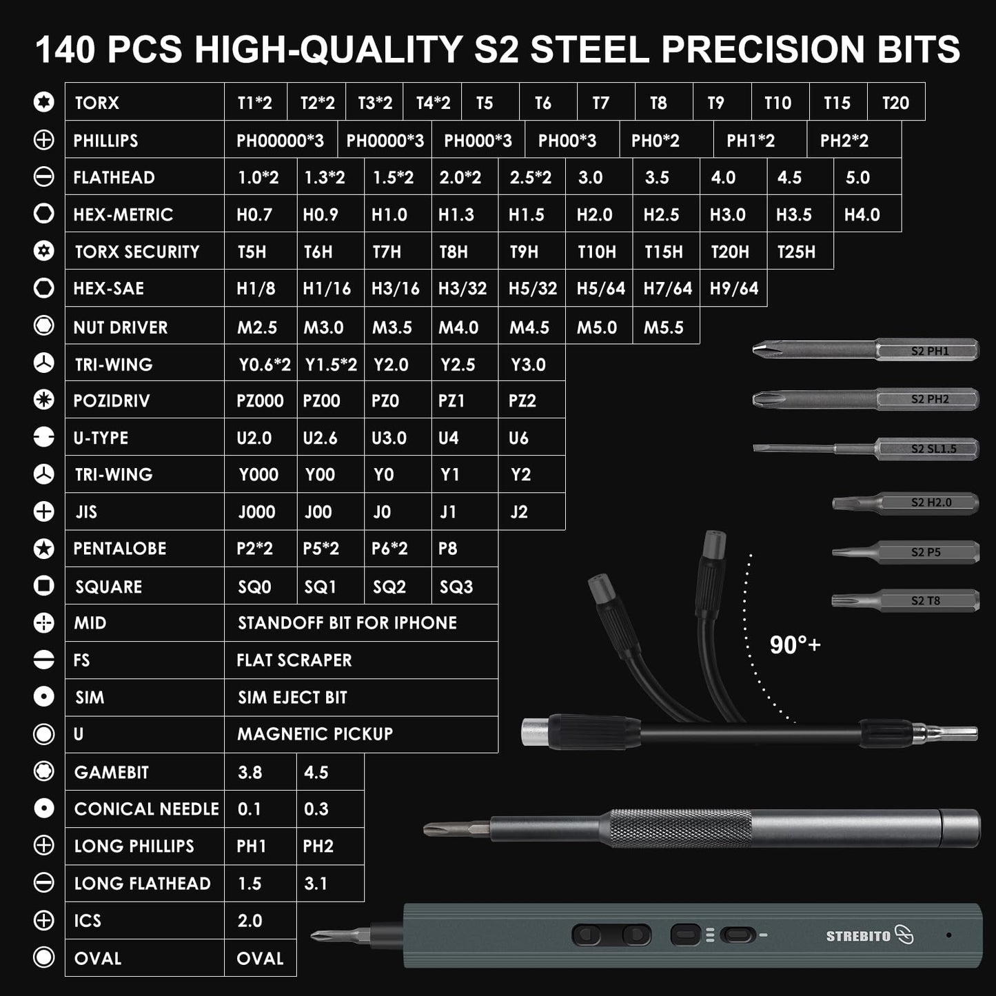 STREBITO 155 in 1 Electric Screwdriver Set, Small Electric Screwdriver Cordless with 140 S2 Magnetic Bits, Electronic Power Screwdriver Repair Tool Kit for RC, Computer, PC Building, Laptop
