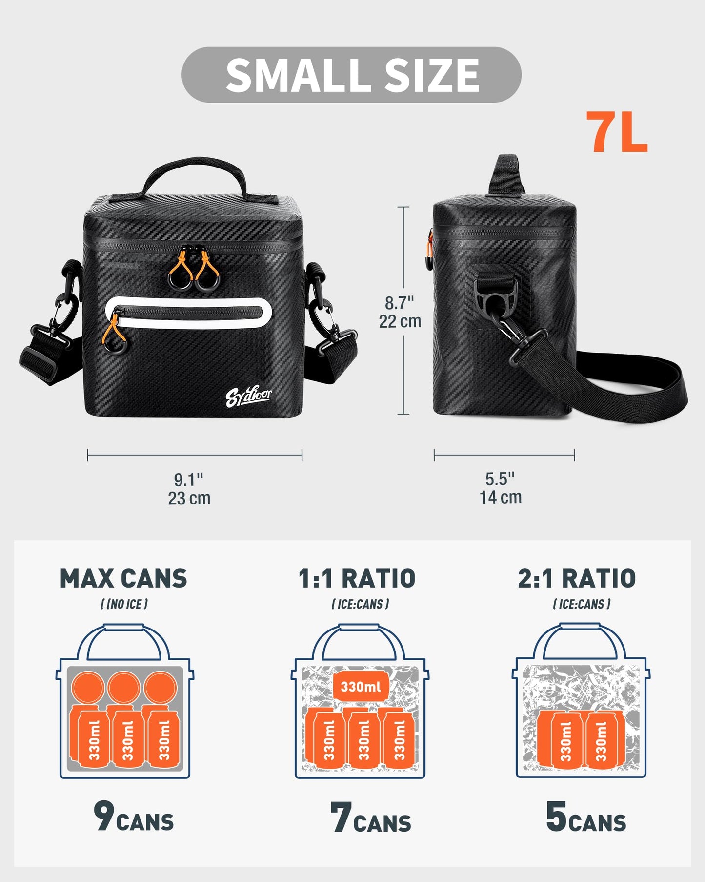 Mini Cooler Lunch Bag, 7 Can Insulated Ice Chest Box for Men Women, Waterproof, Leak-Proof, Portable Lunch Box for Work, Beach, Drink, Travel, Camping, Picnic (Small, Black)
