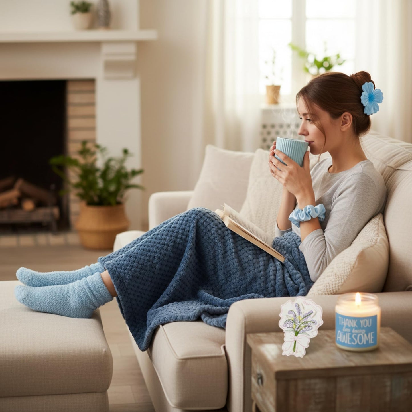 Zopeal Mothers Day Birthday Gifts Baskets for Women with Custom Banner, Care Gifts Get Well Soon Relaxing Spa Package Thank You Box for Her Mom Sister Friend Wife Teacher Coworker(Blue)