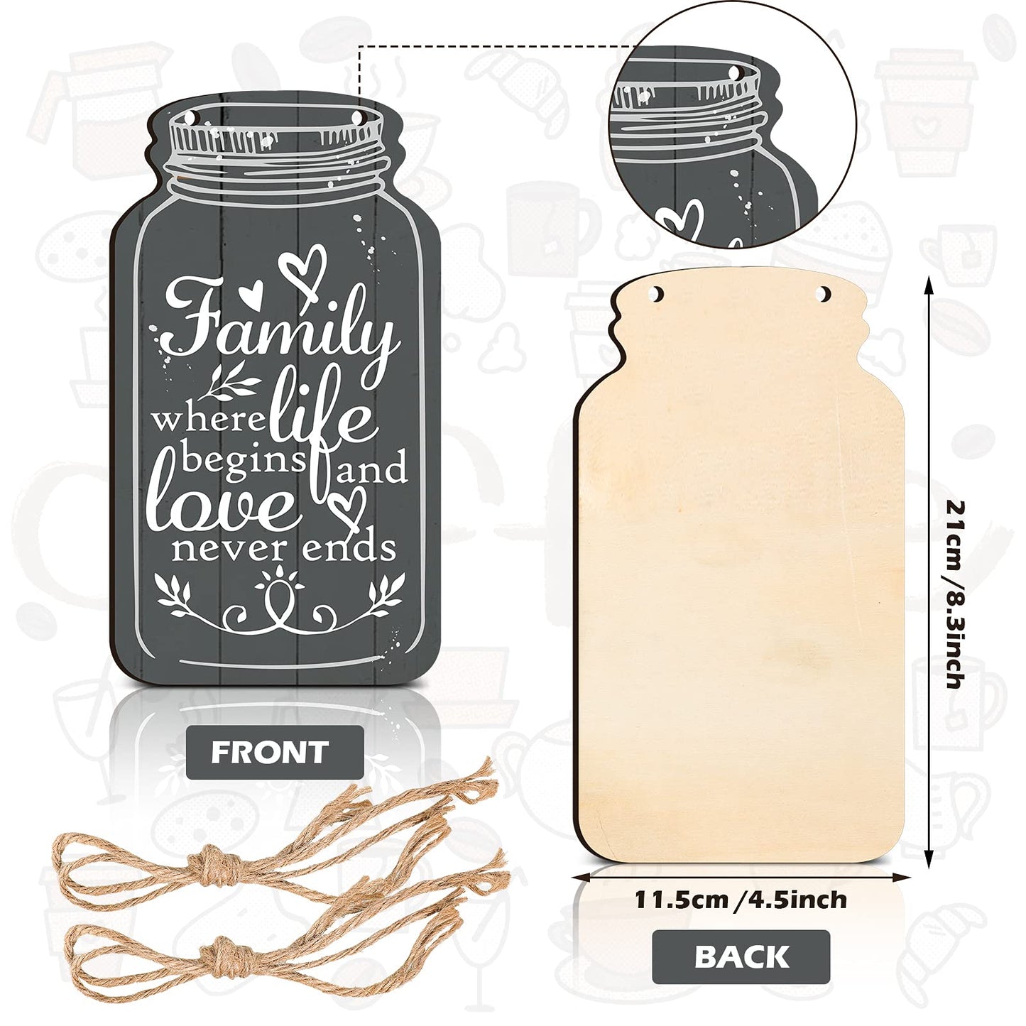 Jetec 4-Piece Mason Jar Wall Hanging Plaque Set - Rustic Farmhouse Decor Signs - Bless This Home, Family, Together, Love, Life, Home, Forever - Wooden Wall Mount - Approx. 8.3 x 4.5 x 0.24 Inches