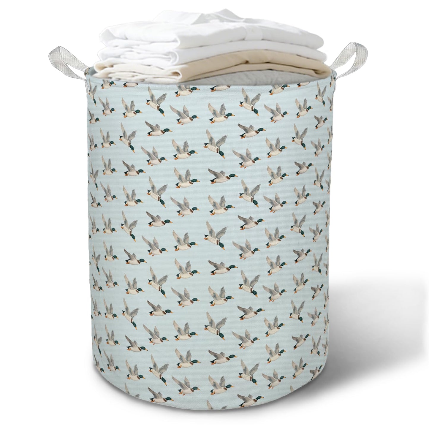 TAZSWDMM Blue Mallard Duck Nursery Laundry Basket Hamper, Flying Mallard Duck Foldable Clothes Toys Books Storage Box Bins Baskets Organizer for Baby Boys Nursery Kids Room Bathroom