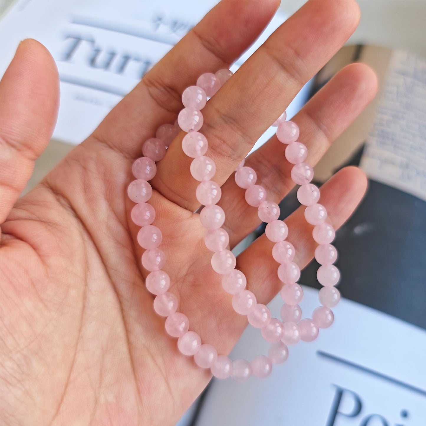 CHCCOYE 6mm Natural Healing Gemstone Bracelet Handmade Yoga Stretch Elastic Bracelet Stress Relief Crystal Jewelry for Men and Women (6mm, Rose Quartz)