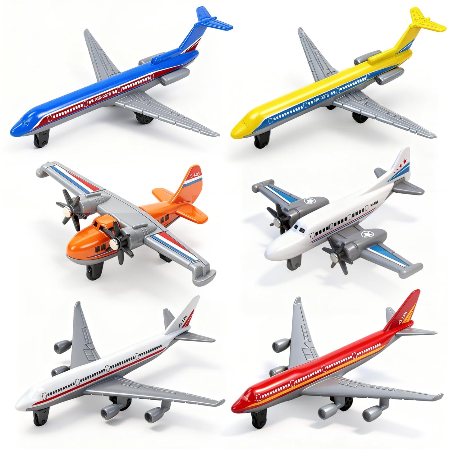 Toy Airplane 6 Pack, Diecast Airplane Toy for Boys Age 3 4-7 8-12, Alloy Planes Model/Glider Planes/Airlines Plane Toys for Kids Birthday Airforce Party Favors