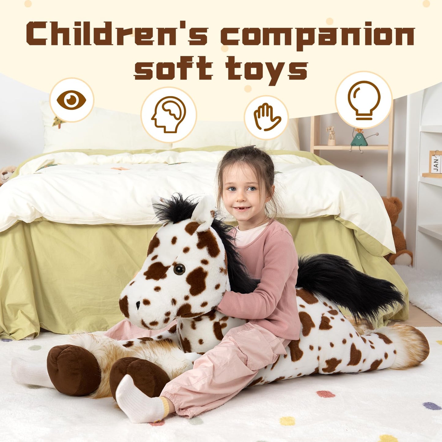 MaoGoLan 47" Giant Horse Stuffed Animal Plush Pillow - Appaloosa Spotted Stuffed Horse Toy for Girl Boy Kid, Ridable Stuffed Pony Spotted Horse Plush for Mother's Day Birthday Gift, Baby Shower Decor