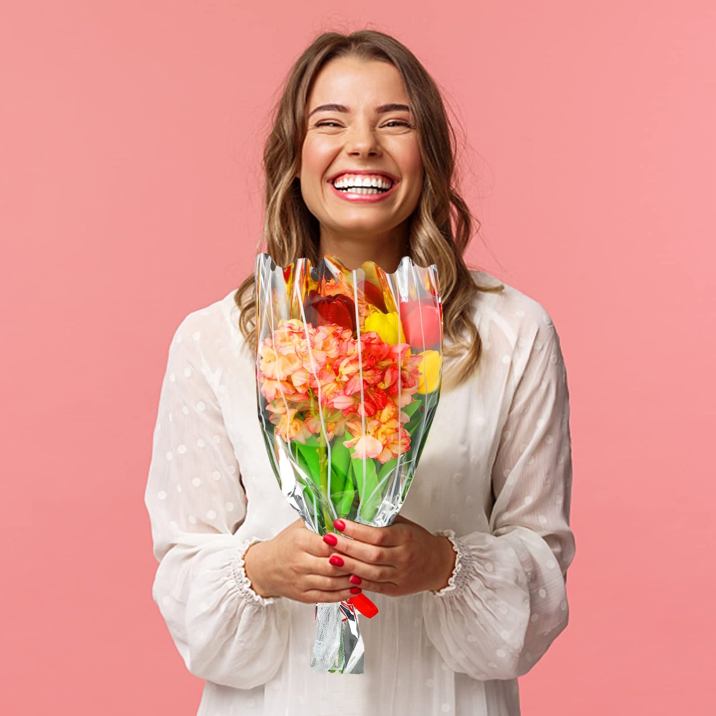 FOIMAS 100pcs Flower Bouquet Bag Plastic Wrapping Bags Clear Floral Bouquet Sleeve Cellophane Sleeves Flower Bouquet Packaging Bags for Flower Craft Birhtday Wedding Valentine's Day Mother's Day
