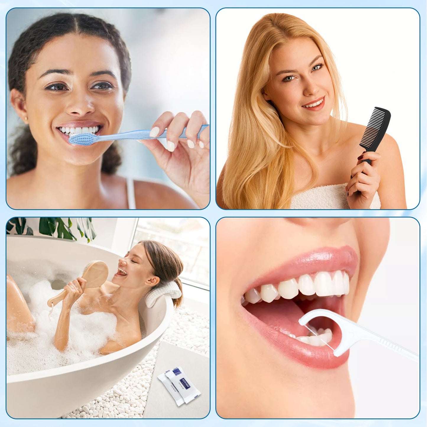 HQSLsund 10 Sets Personal Hygiene Kit Bulk, Disposable Toothbrushes with Toothpaste Floss Comb Soap and Cover, Toiletry Kits Homeless Supplies Bulk for Women,Men,Travel,Homeless