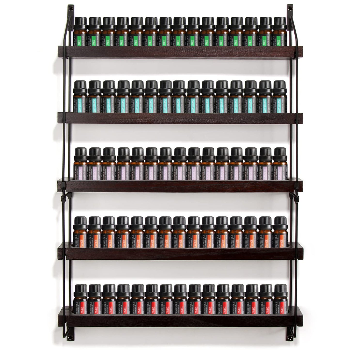 THYGIFTREE Essential Oil Storage Shelf Wall Mounted 16.9" Wooden Essential Oil Collection Display Rack Organizer 5 Tiers Holds 75 Bottles, Nail Polish Holder Paint Organizer