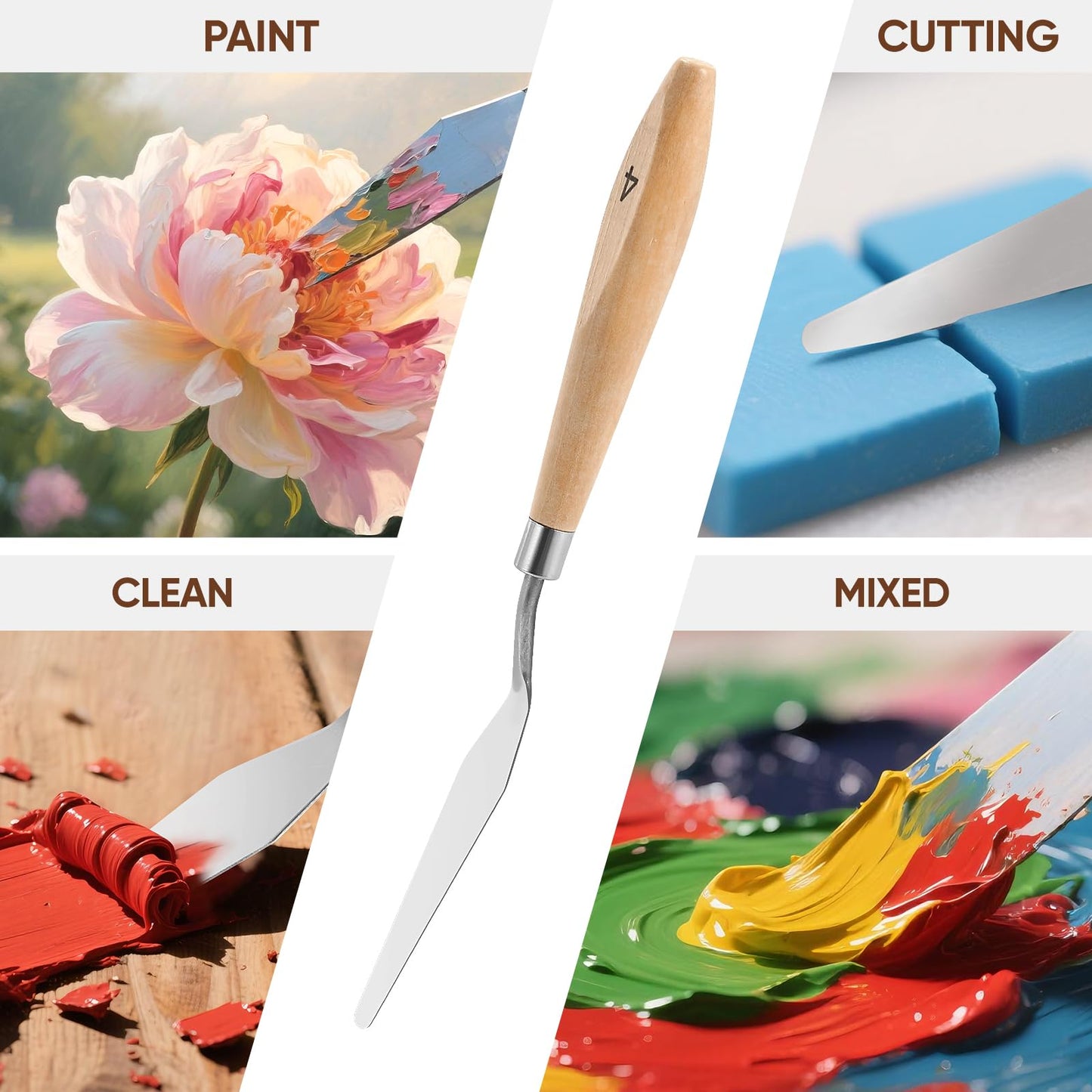 Zimuvora 25pcs Paint Brush Set, Professional Paint Brush Set with Cloth Roll and Paint Spatula, Nylon Brushes for Acrylic Painting,Watercolor,Oil,Gouache, Art Supplies for Beginners and Artists (Wood)