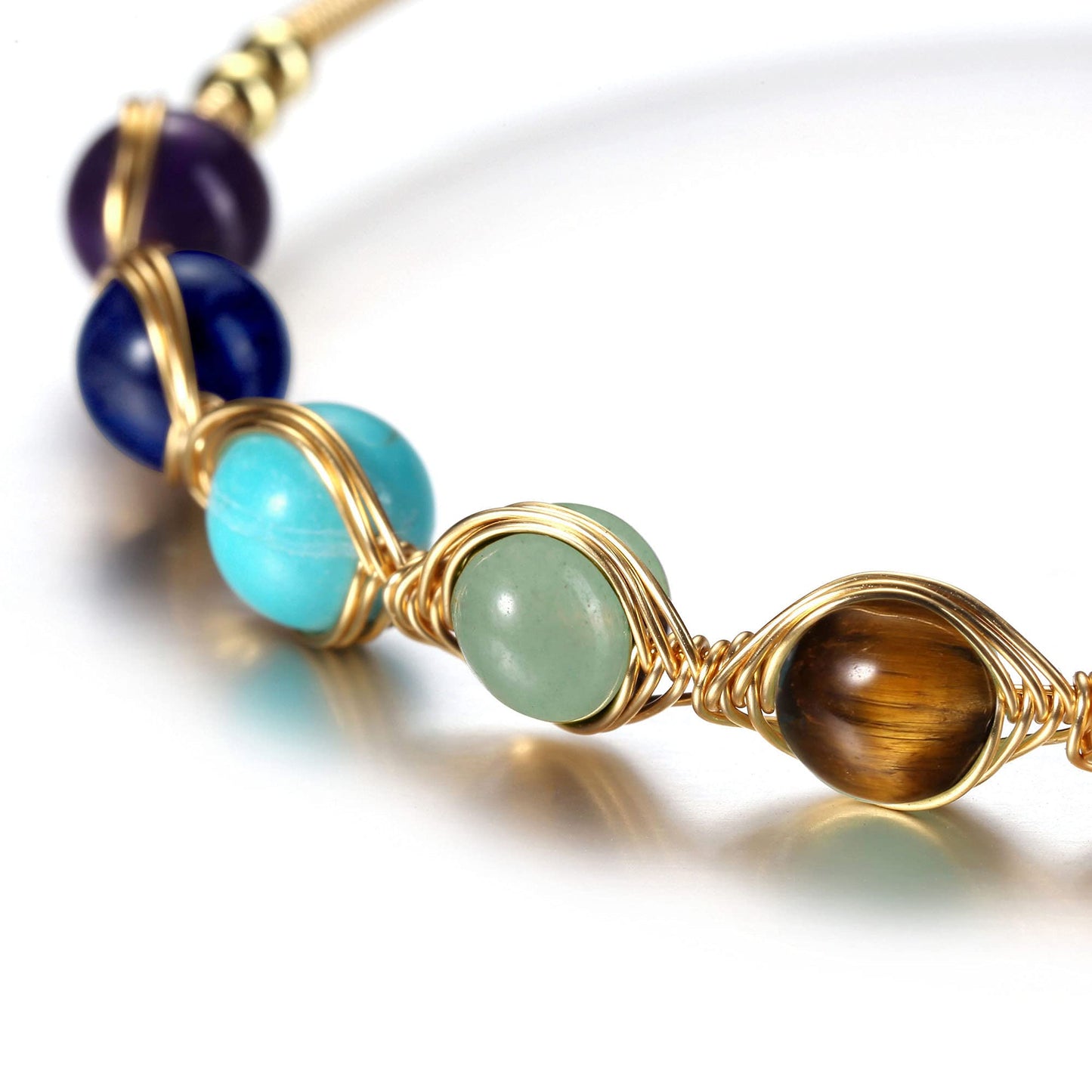 Top Plaza 7 Chakra Yoga Meditation Bracelet Healing Crystal Stone Bead Cuff Bracelets Adjustable 14K Gold Plated Bracelets for Women Ladies Birthday Gifts