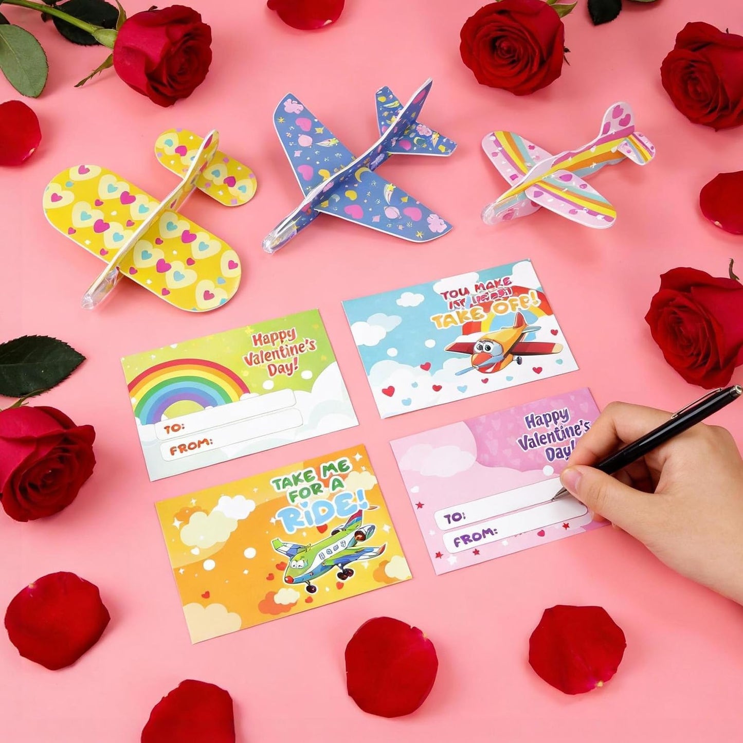 Dayingjiang 28 Pcs Foam Gliders Planes Toys Valentines Day Gifts - Paper Airplane Valentines Day Toys Set for Easter Basket Stuffers Easter Birthday Gifts