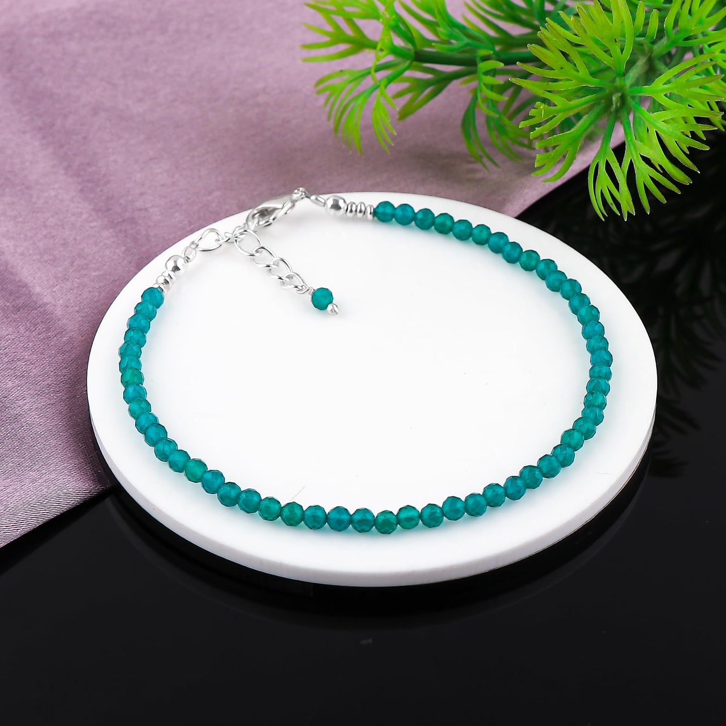 GEMSYMPHONY Natural Green Jade Beads Bracelet Birthstone Gemstone Jewelry, 3-3.5 mm Faceted Beads, Hypoallergenic 8 Inch Silver Plated Handmade Crystal Dainty Bracelets For Women (Green Jade)