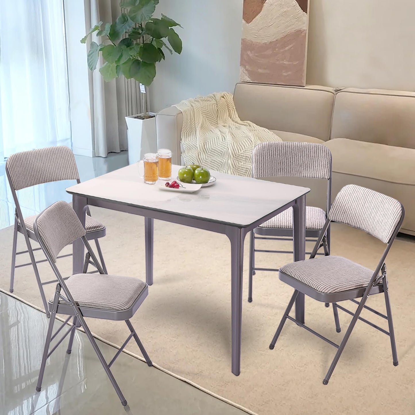 2 Pack Folding Chairs with Fabric Padded Cushion and Back, Commercial Grade Metal Chairs with Comfortable SOFT Fabric Cushion for Home and Office, for Indoor and Outdoor Events (2, White-Fabric)