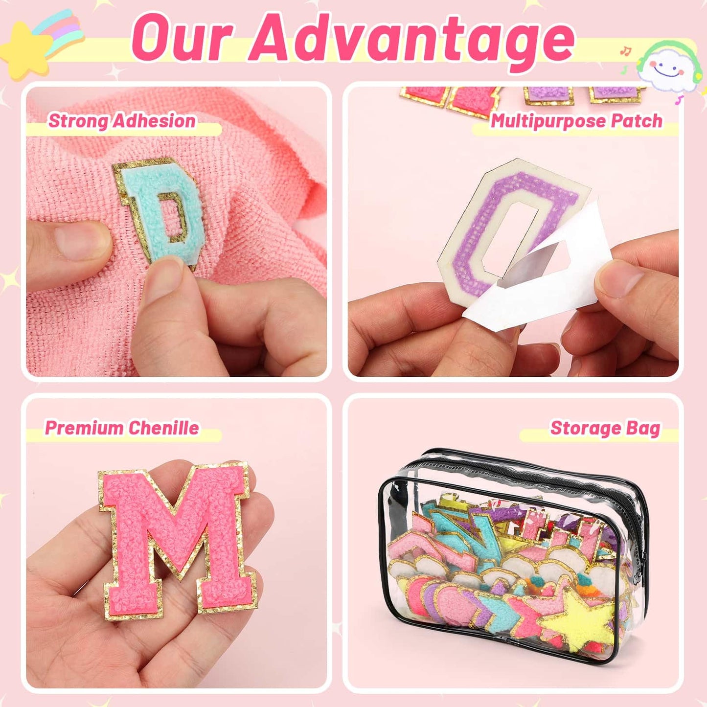 Iron on Chenille Letters Patches, 72 Pcs Self Adhesive Patches Alphabets 2.2 Inch Sew on Patches Varsity Initial Fabric Stickers Fuzzy Towel Embroidered Patches for Clothing Caps